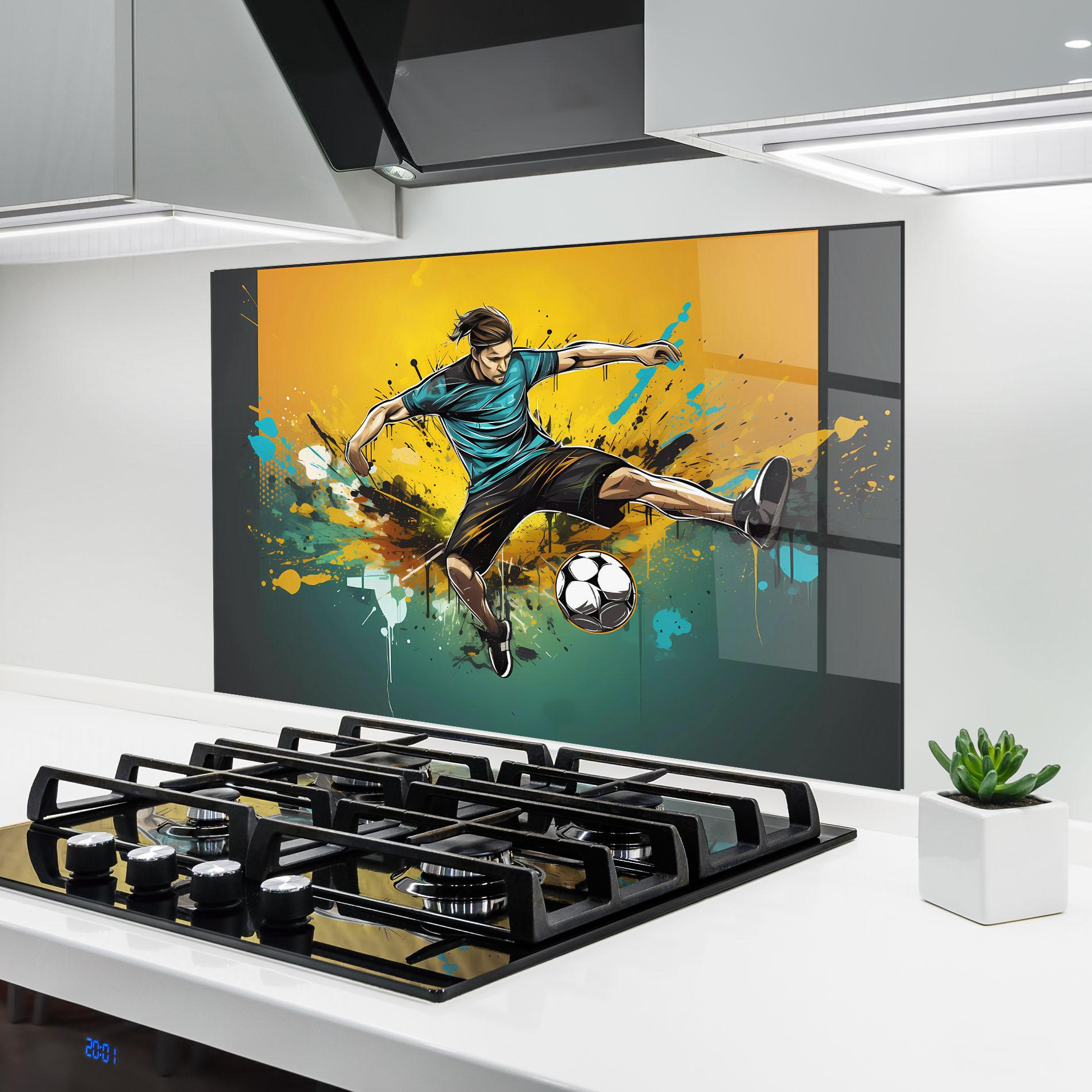 Küchenrückwand Glas Player Kicks Ball mockup 6