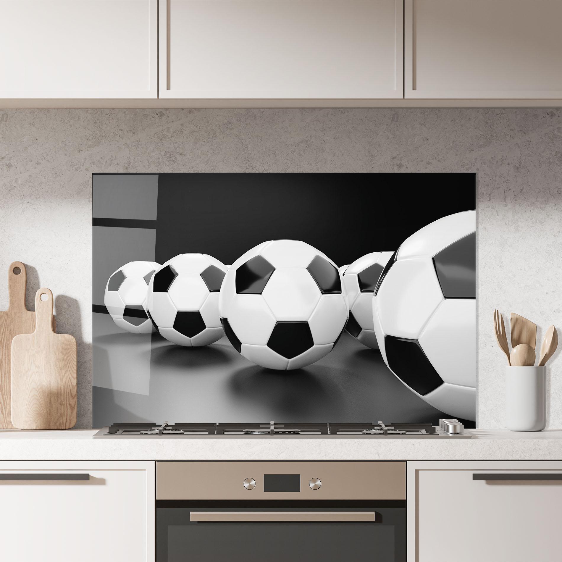 Küchenrückwand Glas Black White Football mockup 7