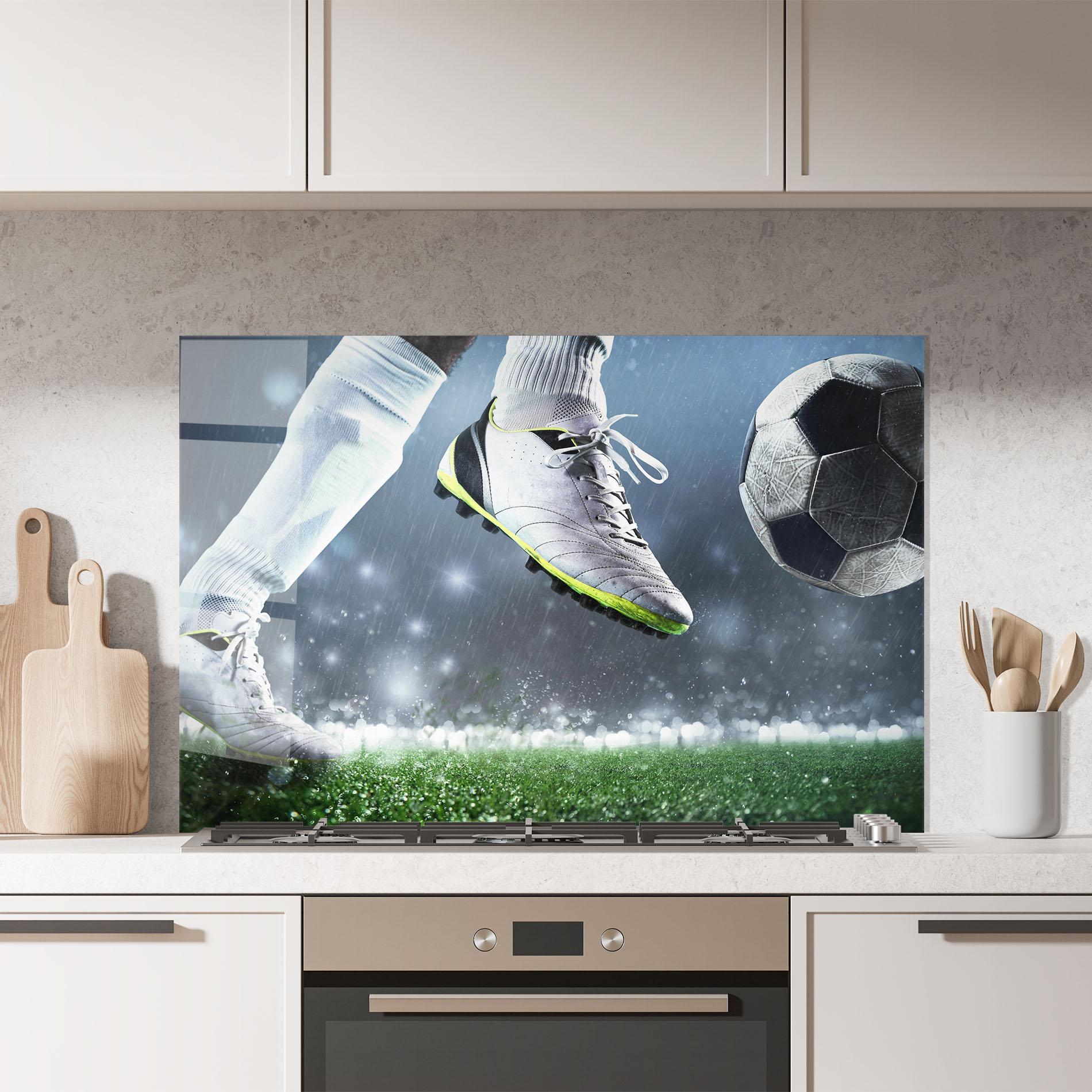 Küchenrückwand Glas Close Up Football Scene mockup 7