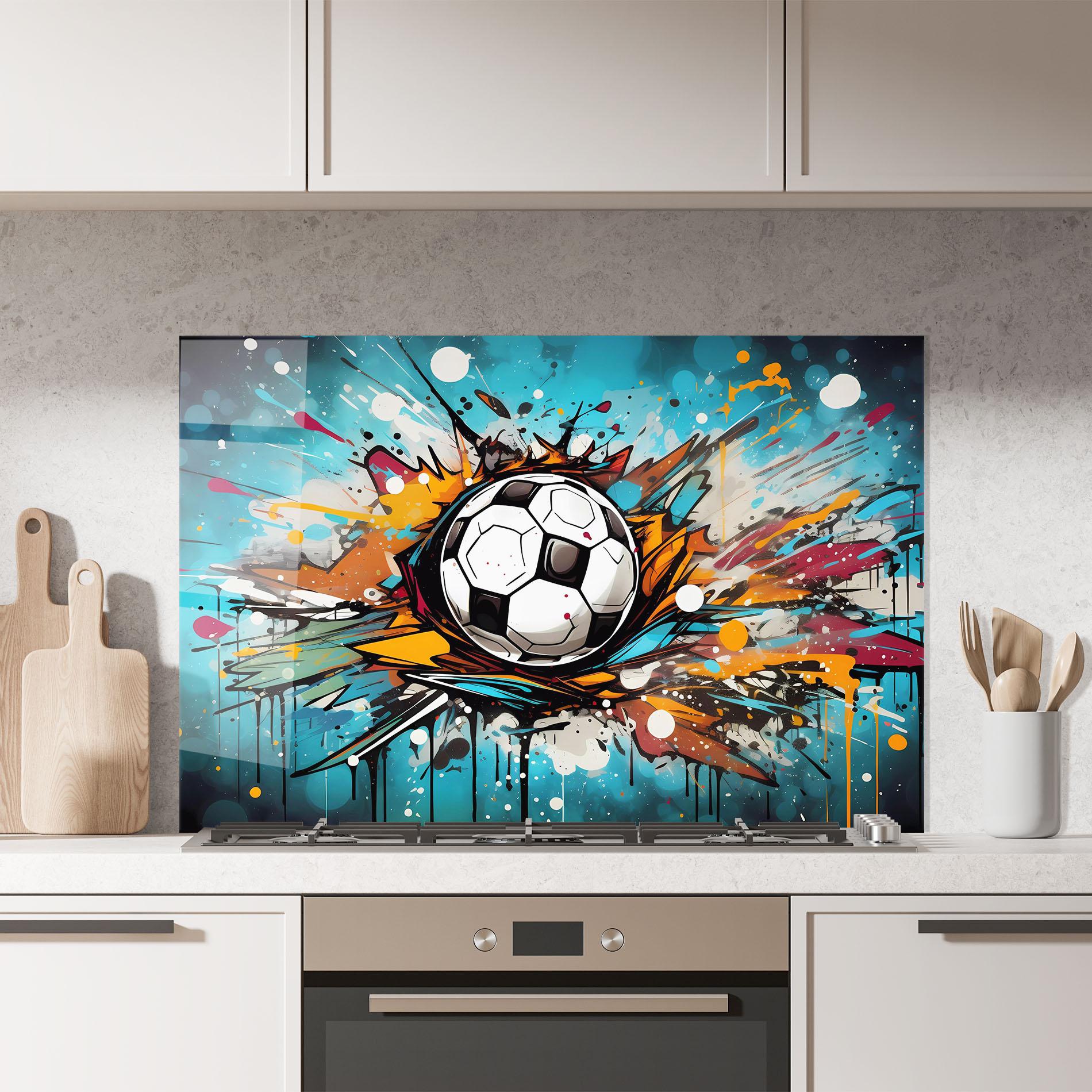 Küchenrückwand Glas Football Graffiti Style mockup 7