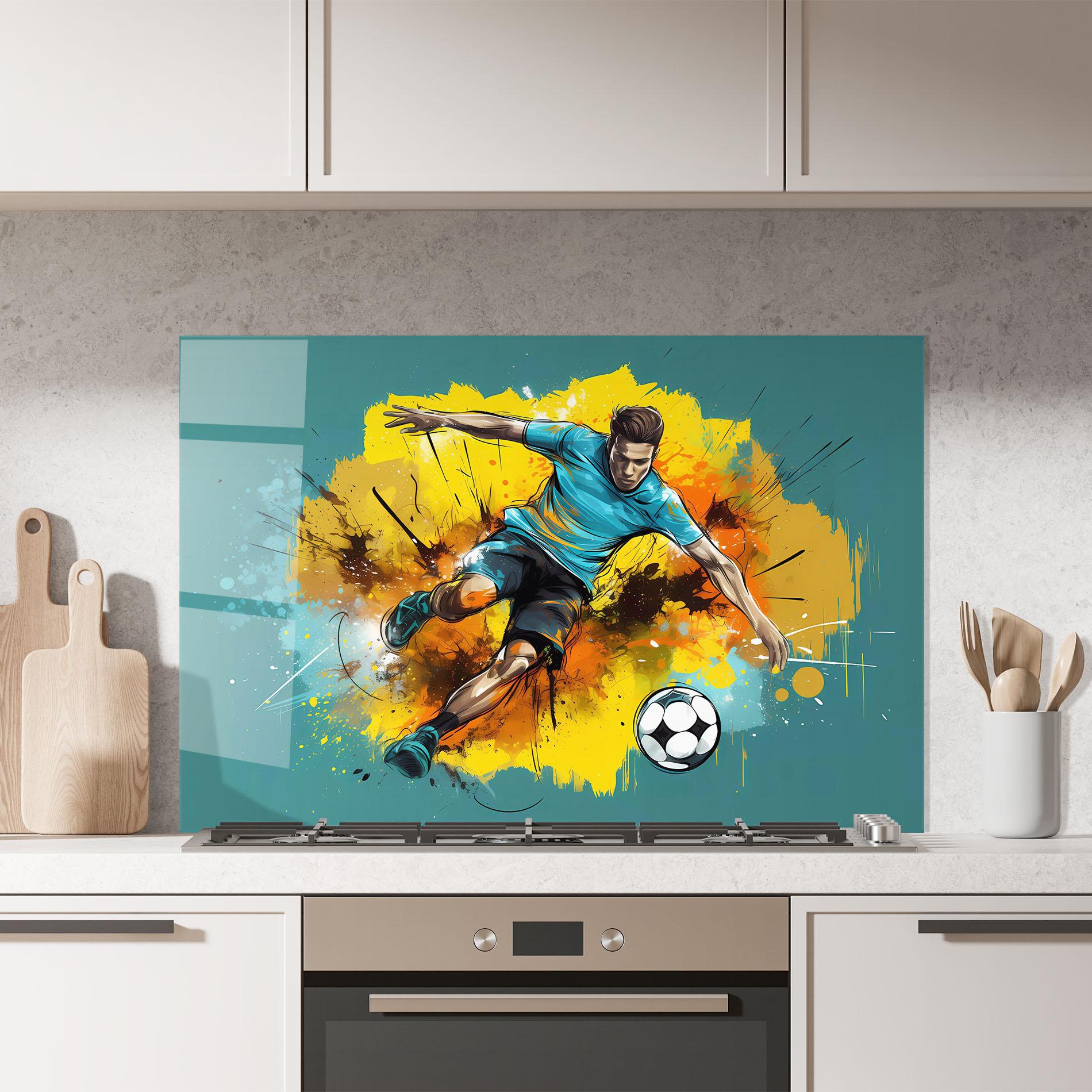 Küchenrückwand Glas Football Player Painting mockup 7