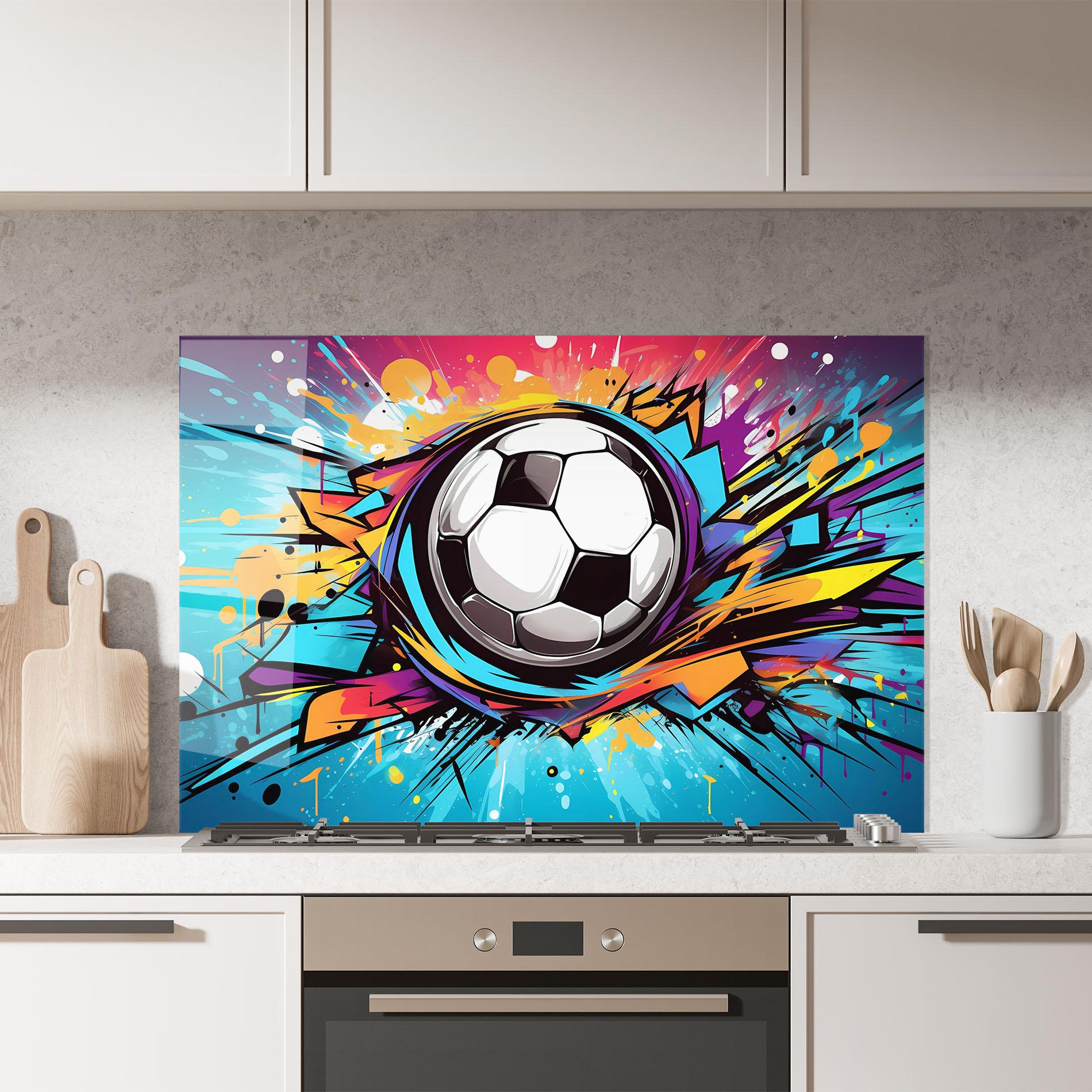 Küchenrückwand Glas Graffiti Football Flight mockup 7