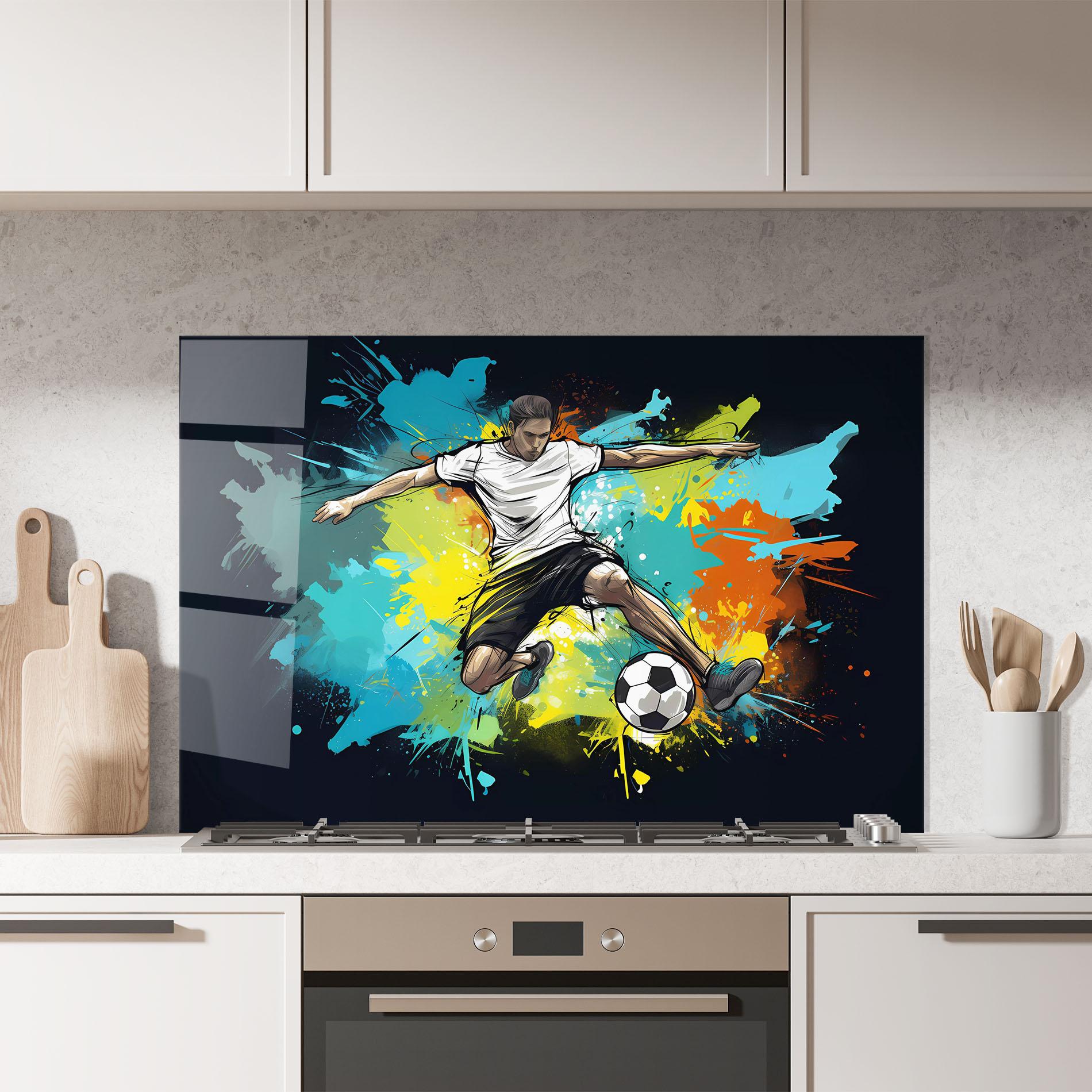 Küchenrückwand Glas Green Paint Football Player mockup 7
