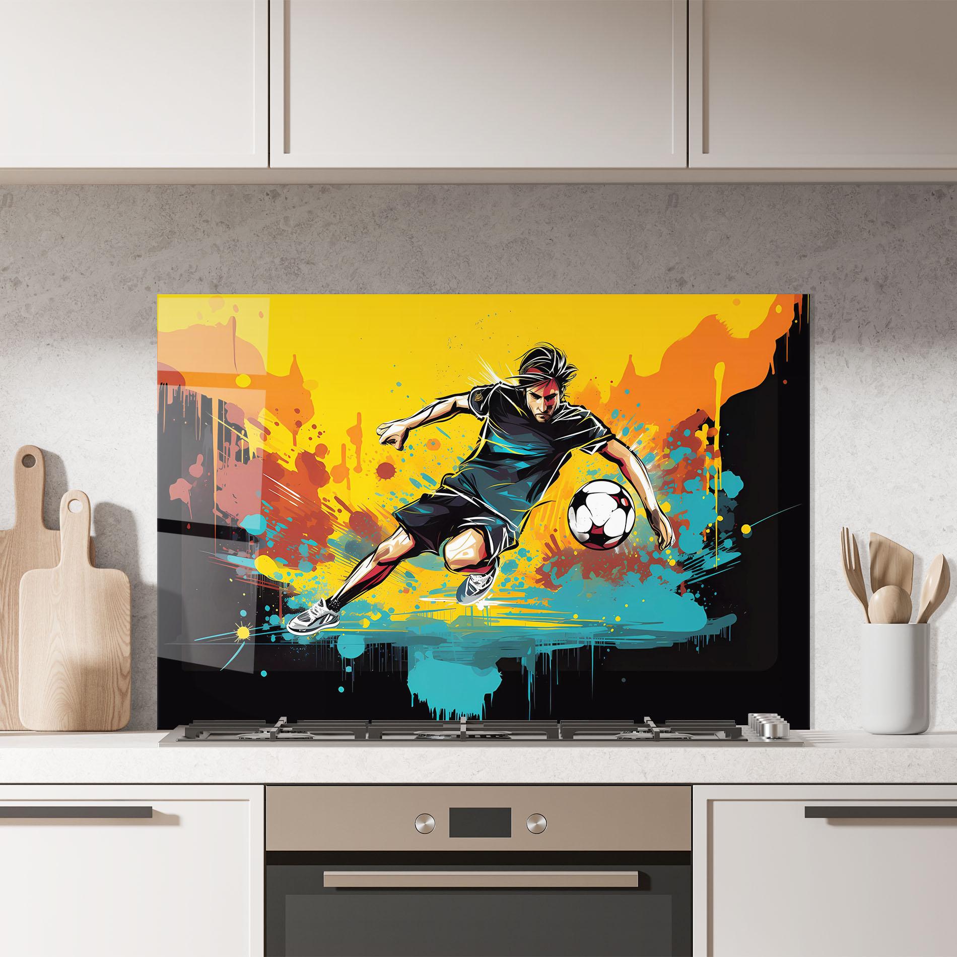 Küchenrückwand Glas Painting Football Player mockup 7