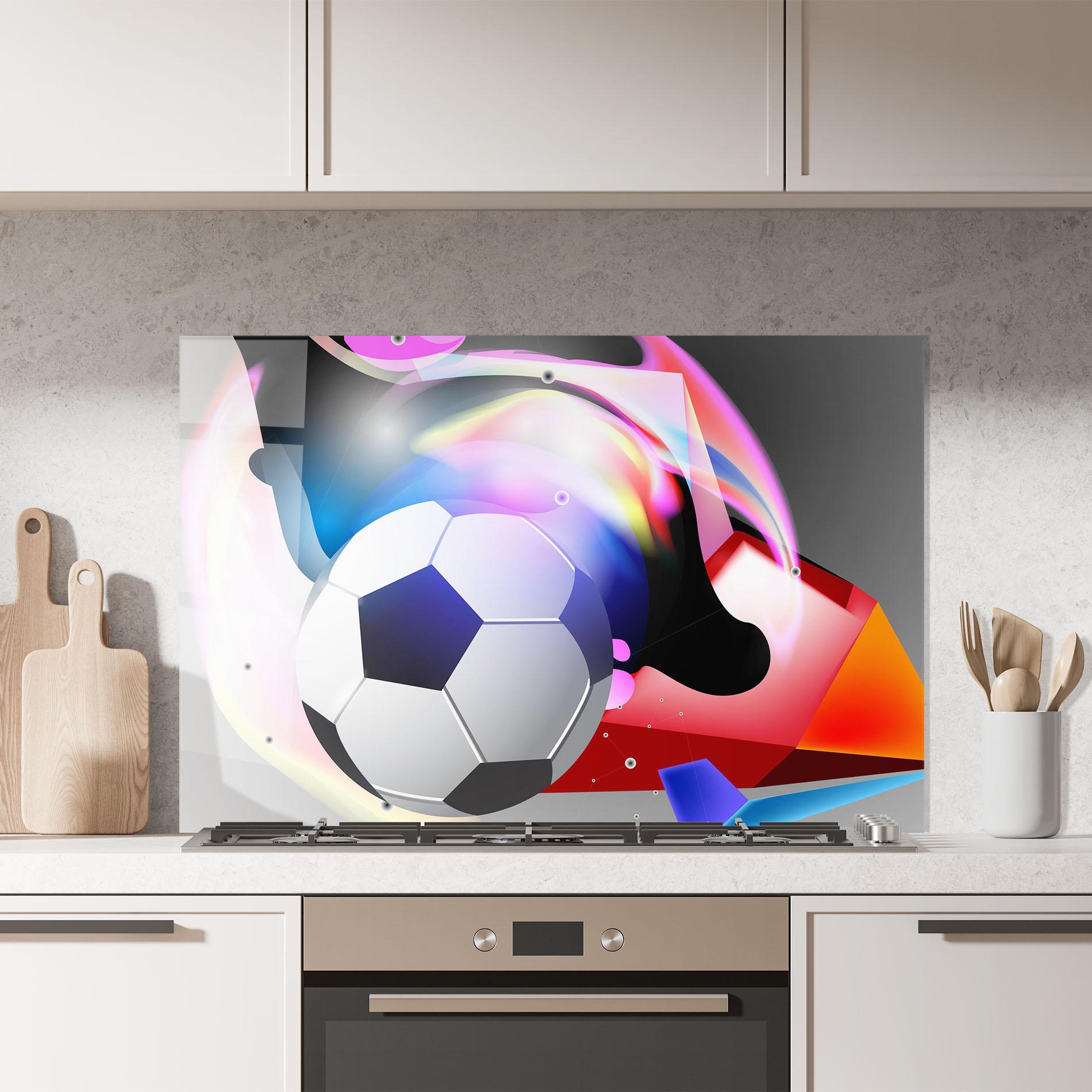 Küchenrückwand Glas Pink Blue Football Art mockup 7