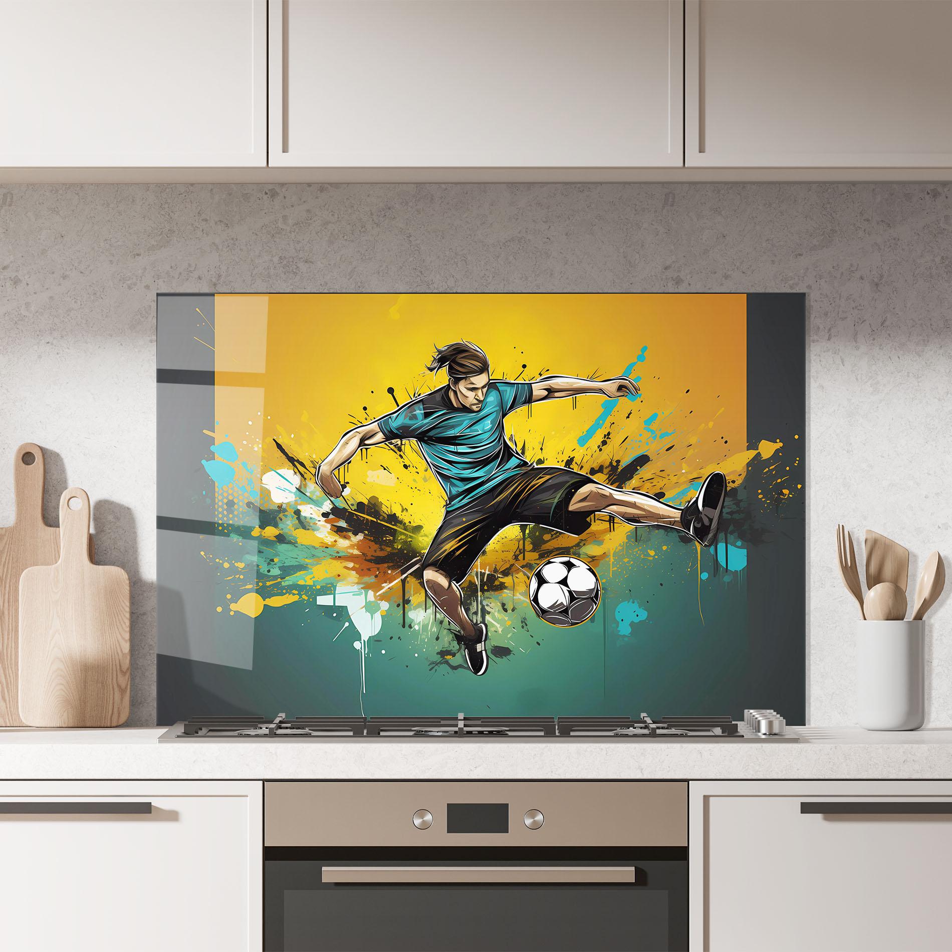 Küchenrückwand Glas Player Kicks Ball mockup 7