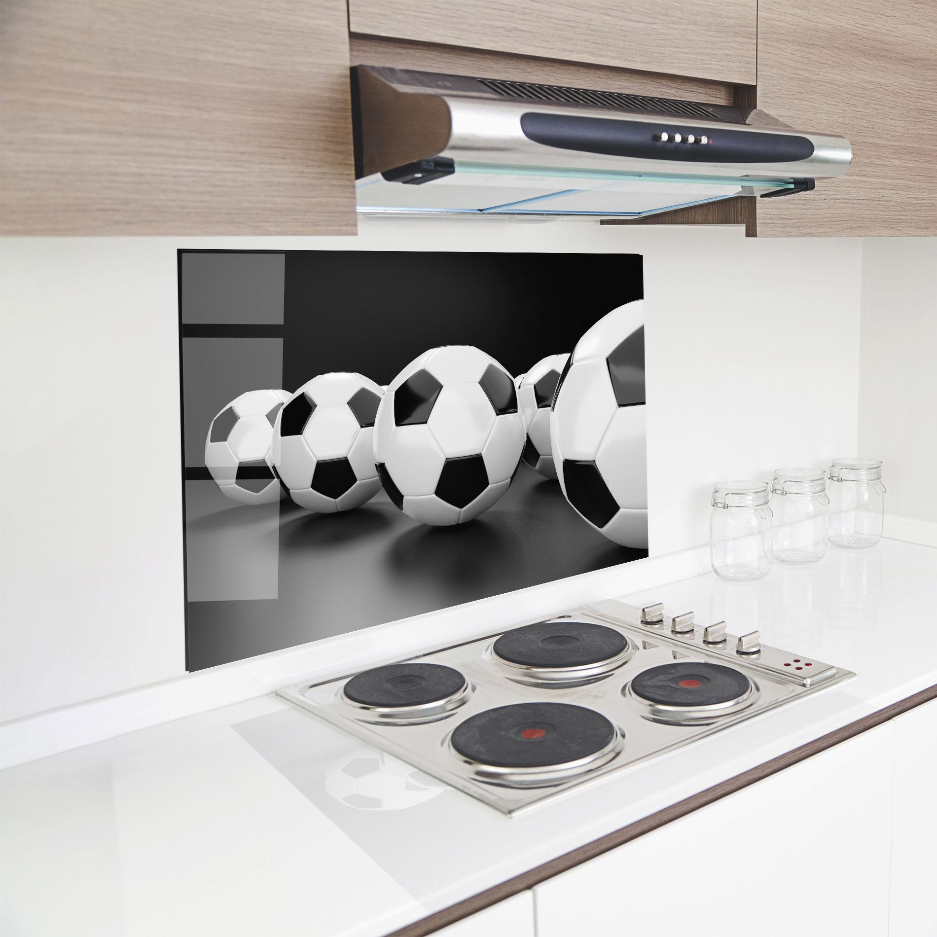 Küchenrückwand Glas Black White Football mockup 8