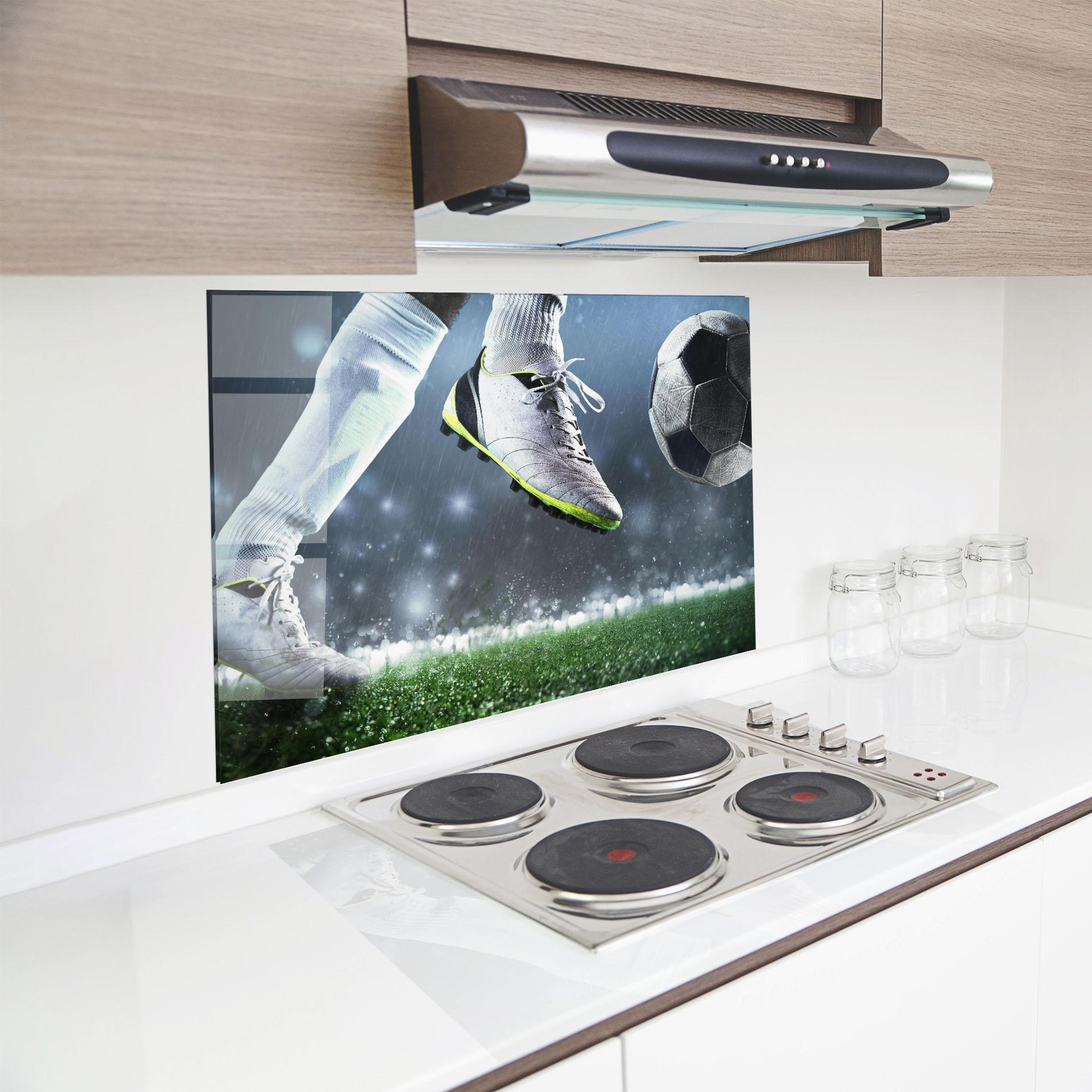 Küchenrückwand Glas Close Up Football Scene mockup 8