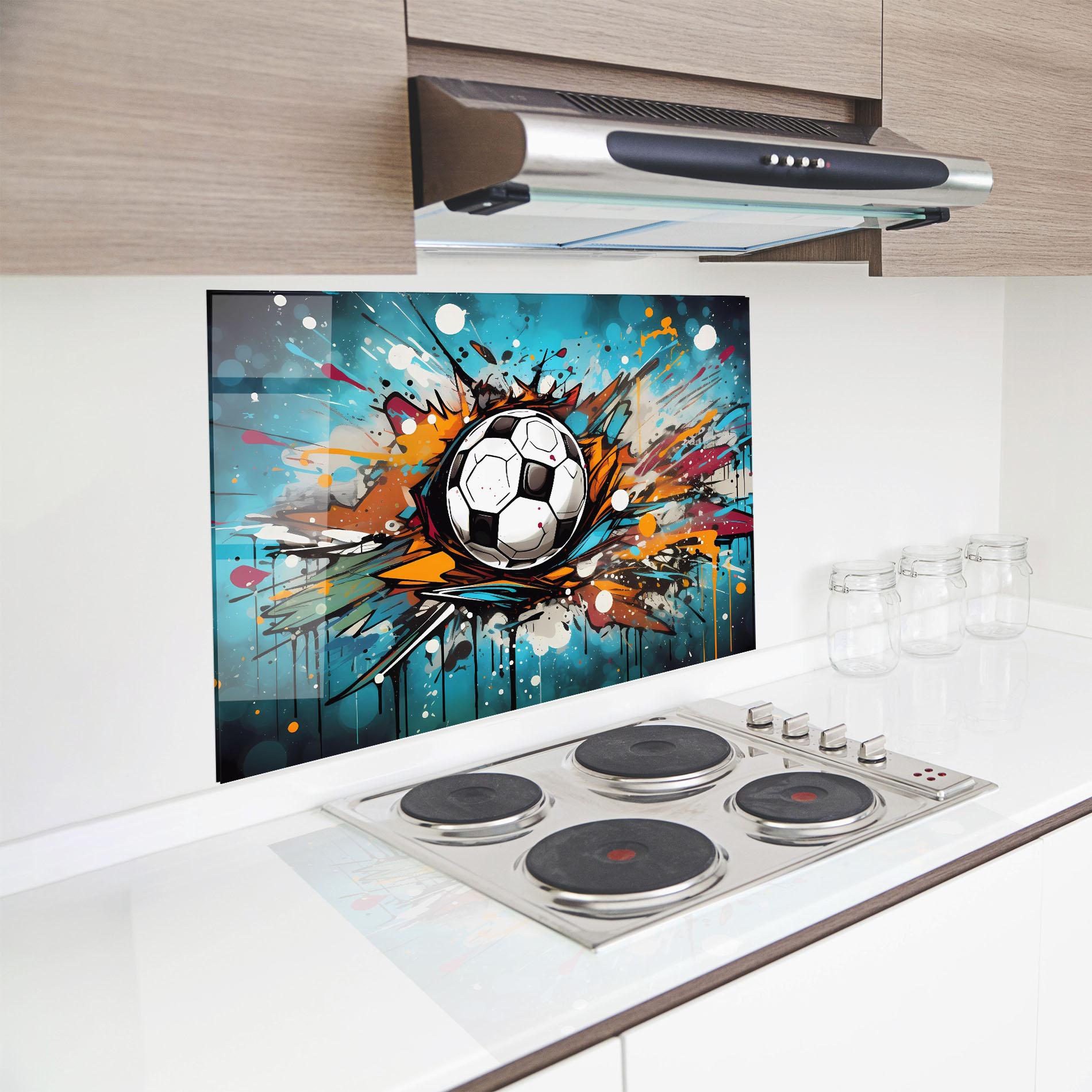 Küchenrückwand Glas Football Graffiti Style mockup 8