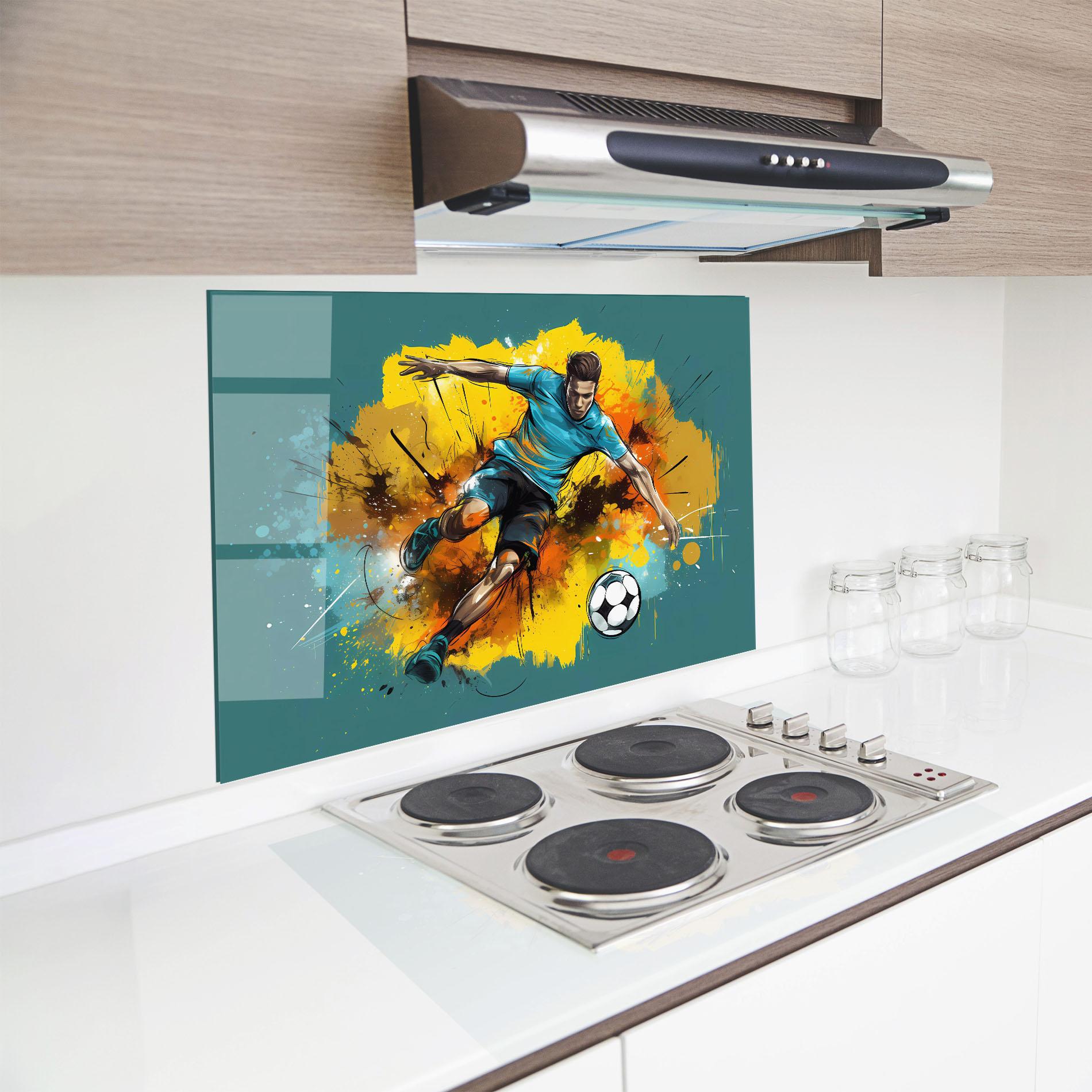 Küchenrückwand Glas Football Player Painting mockup 8