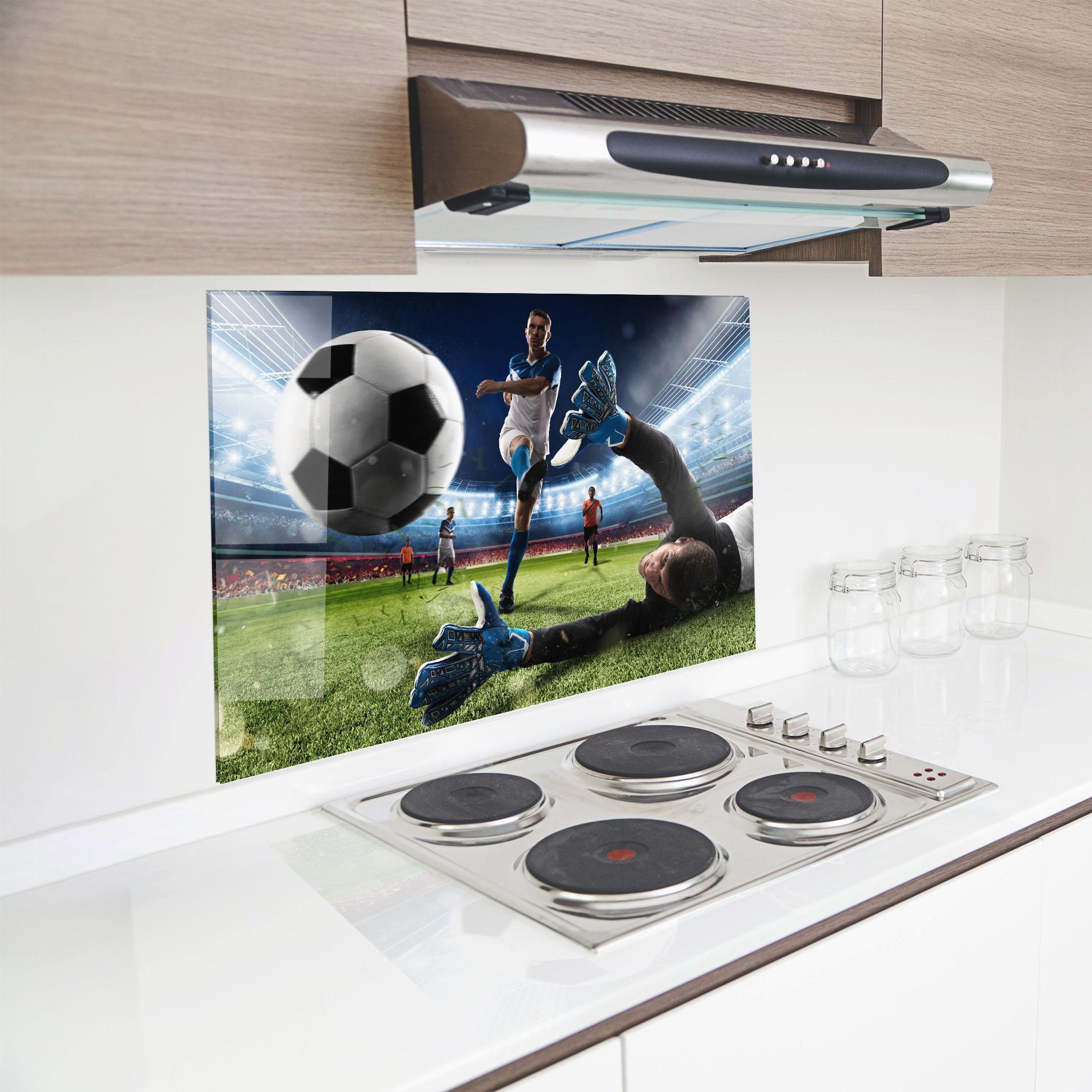 Küchenrückwand Glas Goalkeeper Kicks Ball mockup 8