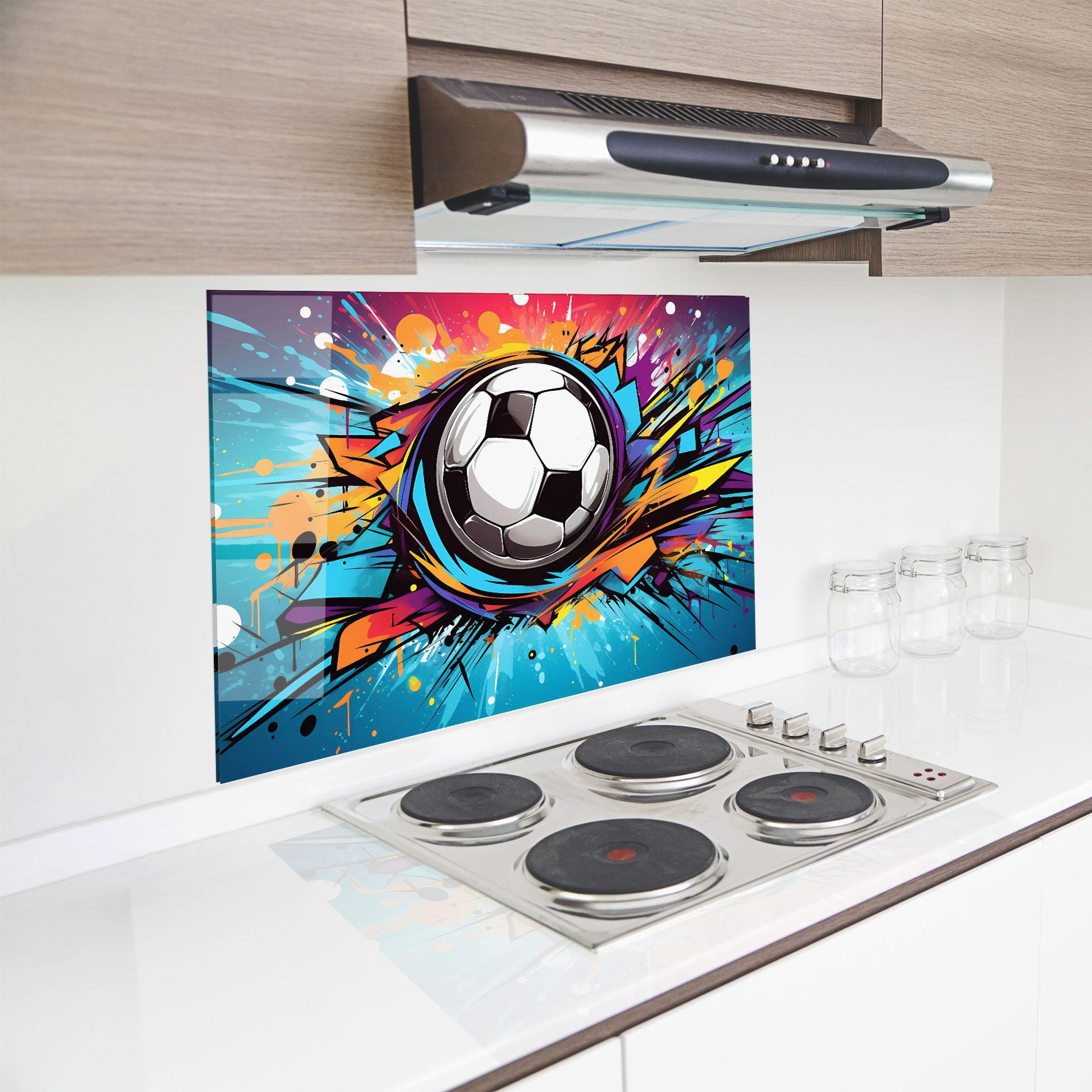 Küchenrückwand Glas Graffiti Football Flight mockup 8