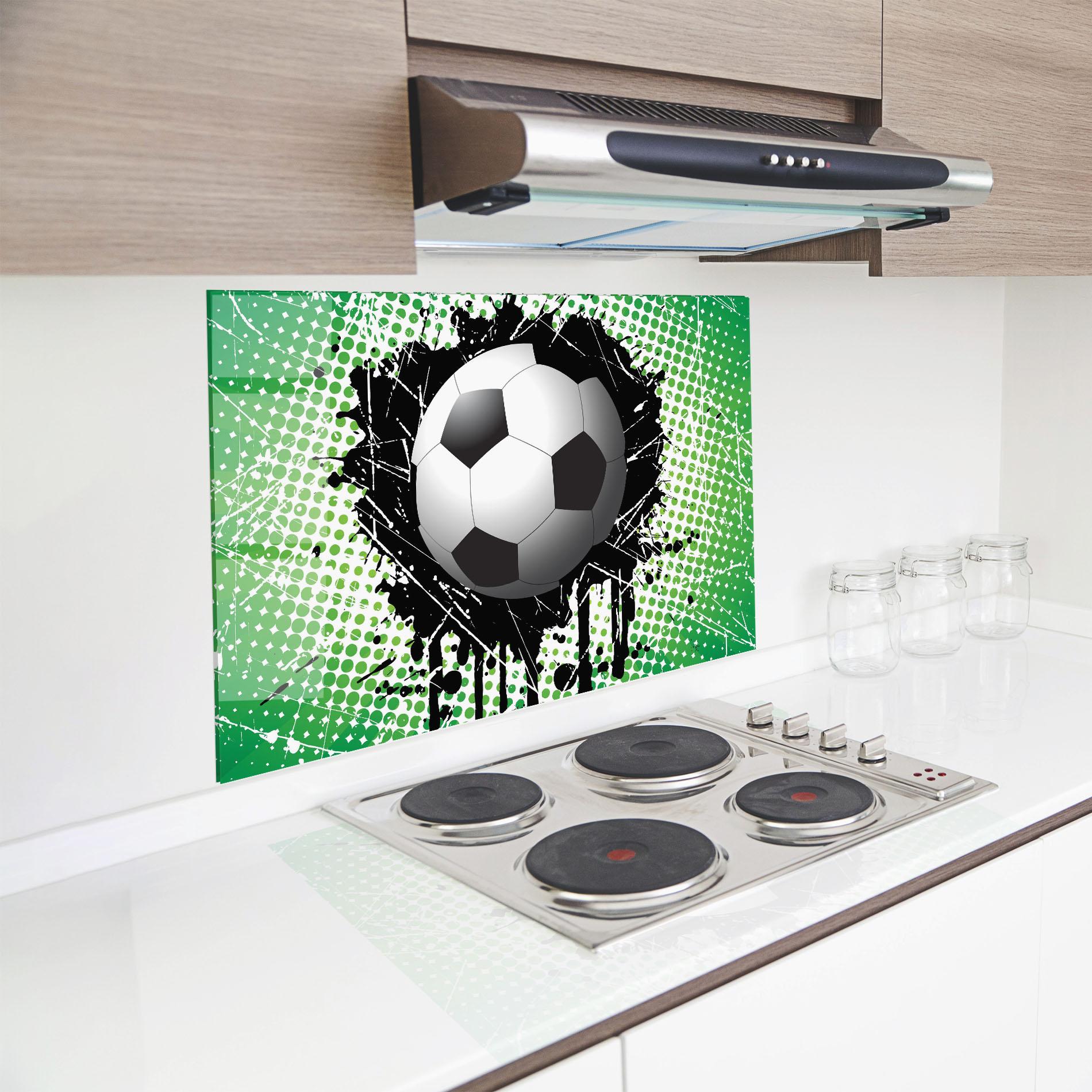 Küchenrückwand Glas Green Black Football mockup 8