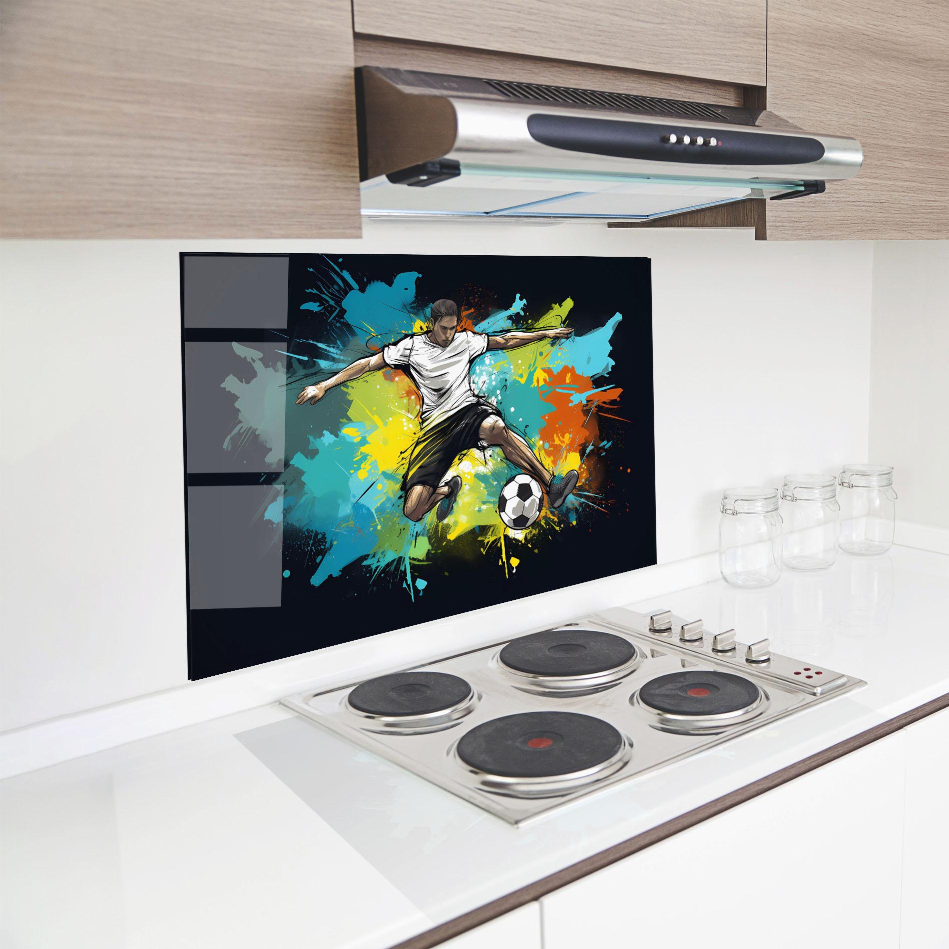 Küchenrückwand Glas Green Paint Football Player mockup 8