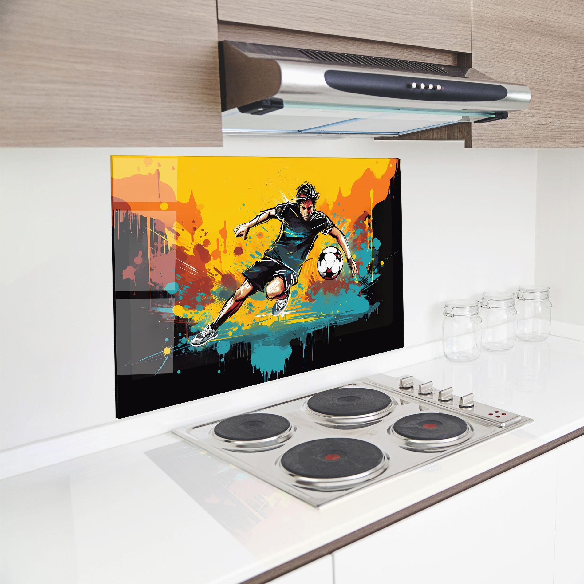 Küchenrückwand Glas Painting Football Player mockup 8
