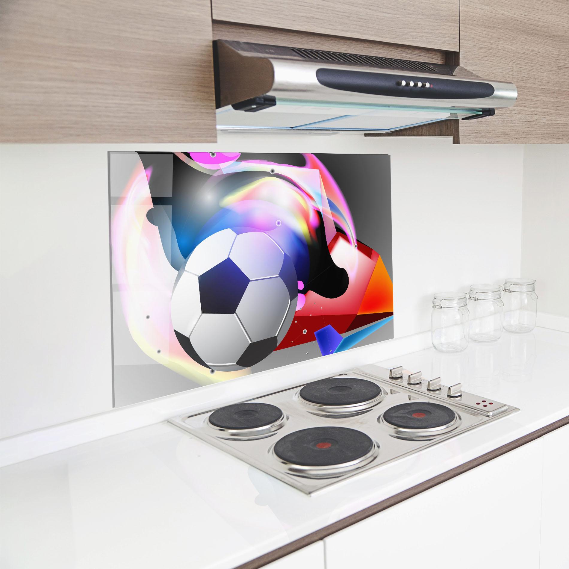 Küchenrückwand Glas Pink Blue Football Art mockup 8