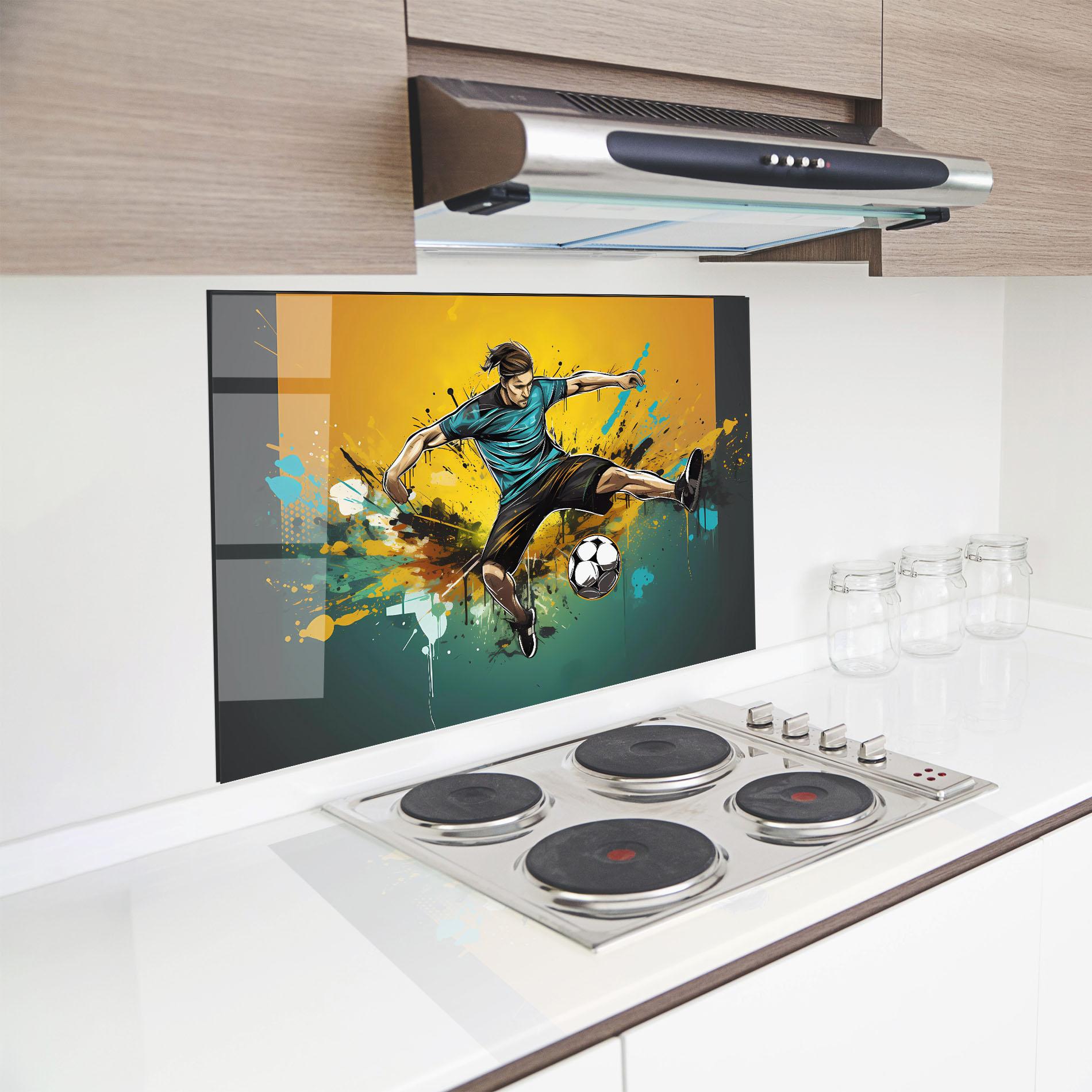 Küchenrückwand Glas Player Kicks Ball mockup 8