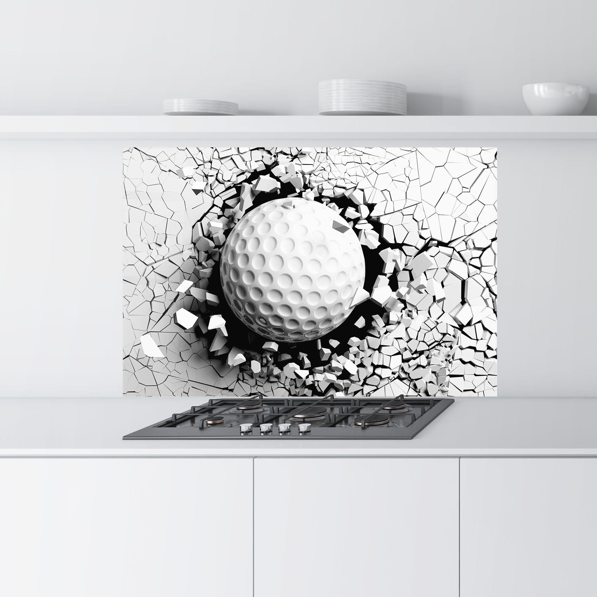 Küchenrückwand Glas Golf Ball Breaking Wall mockup 9