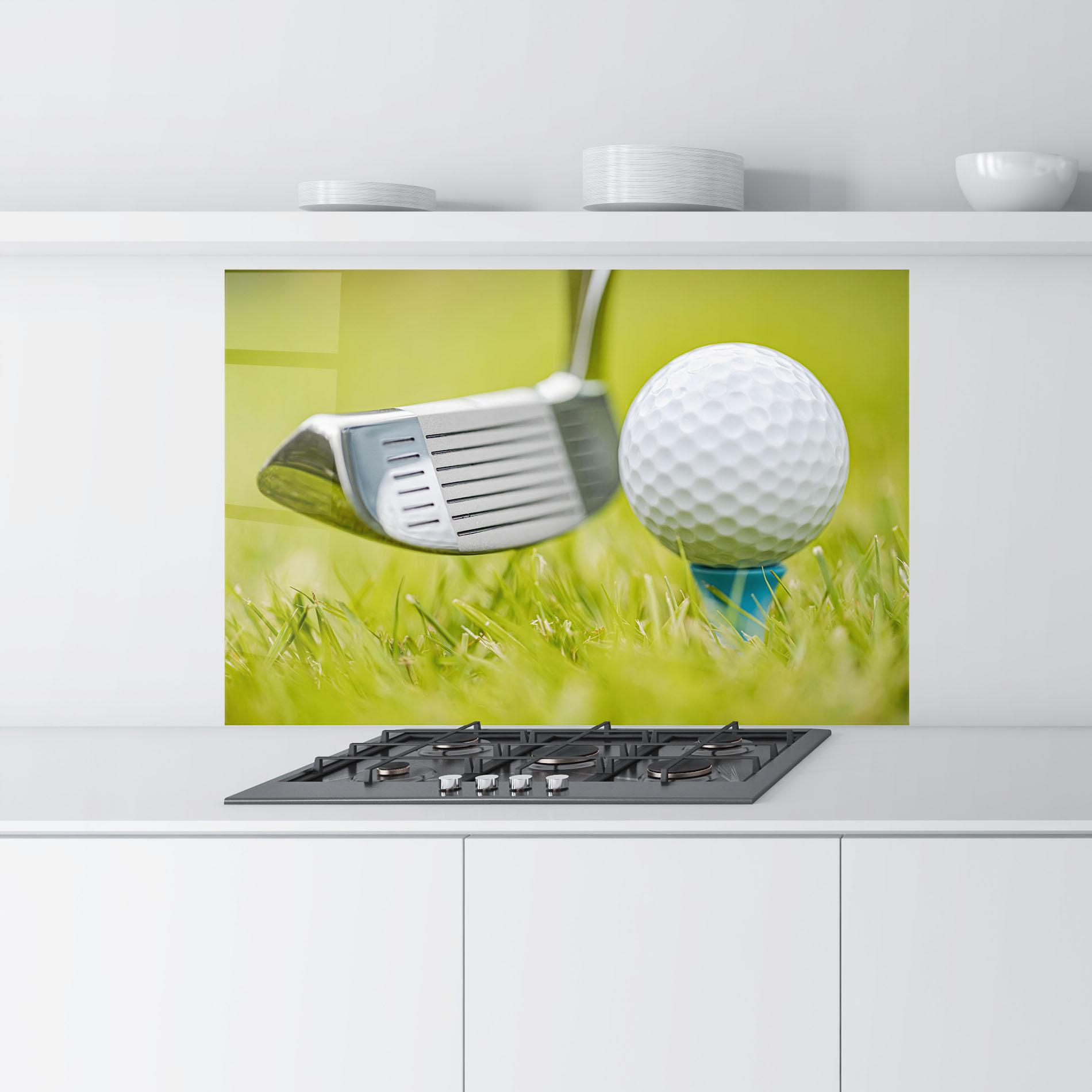 Küchenrückwand Glas Golf Ball Grass mockup 9