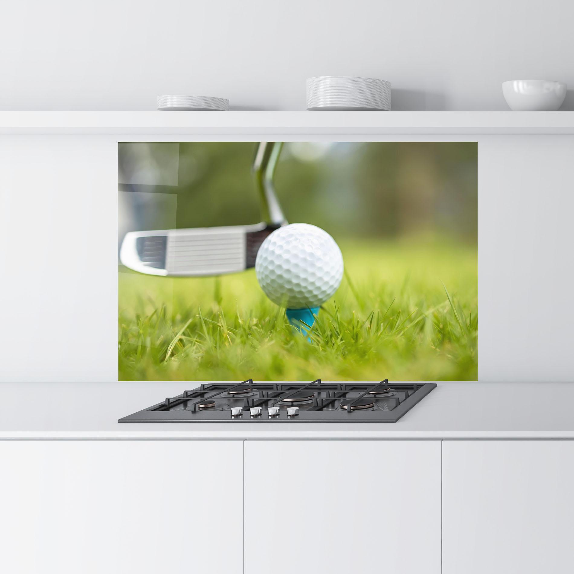 Küchenrückwand Glas Golf Ball Tee mockup 9