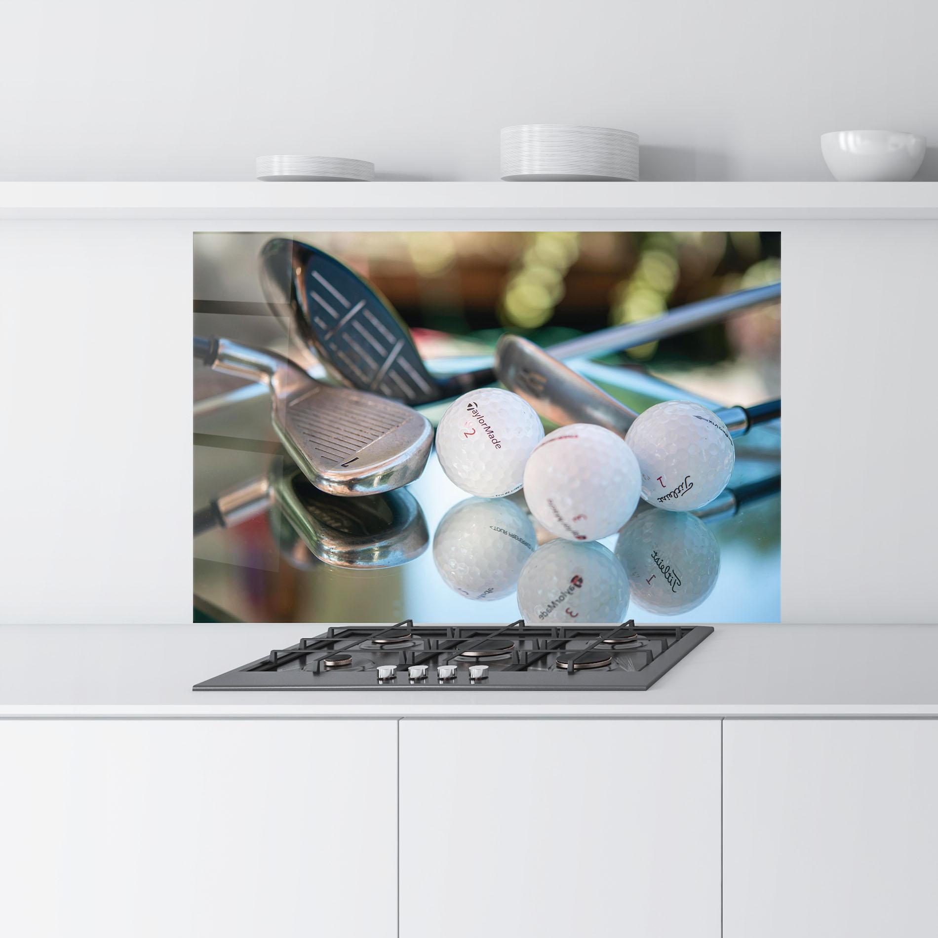 Küchenrückwand Glas Golf Balls Set mockup 9