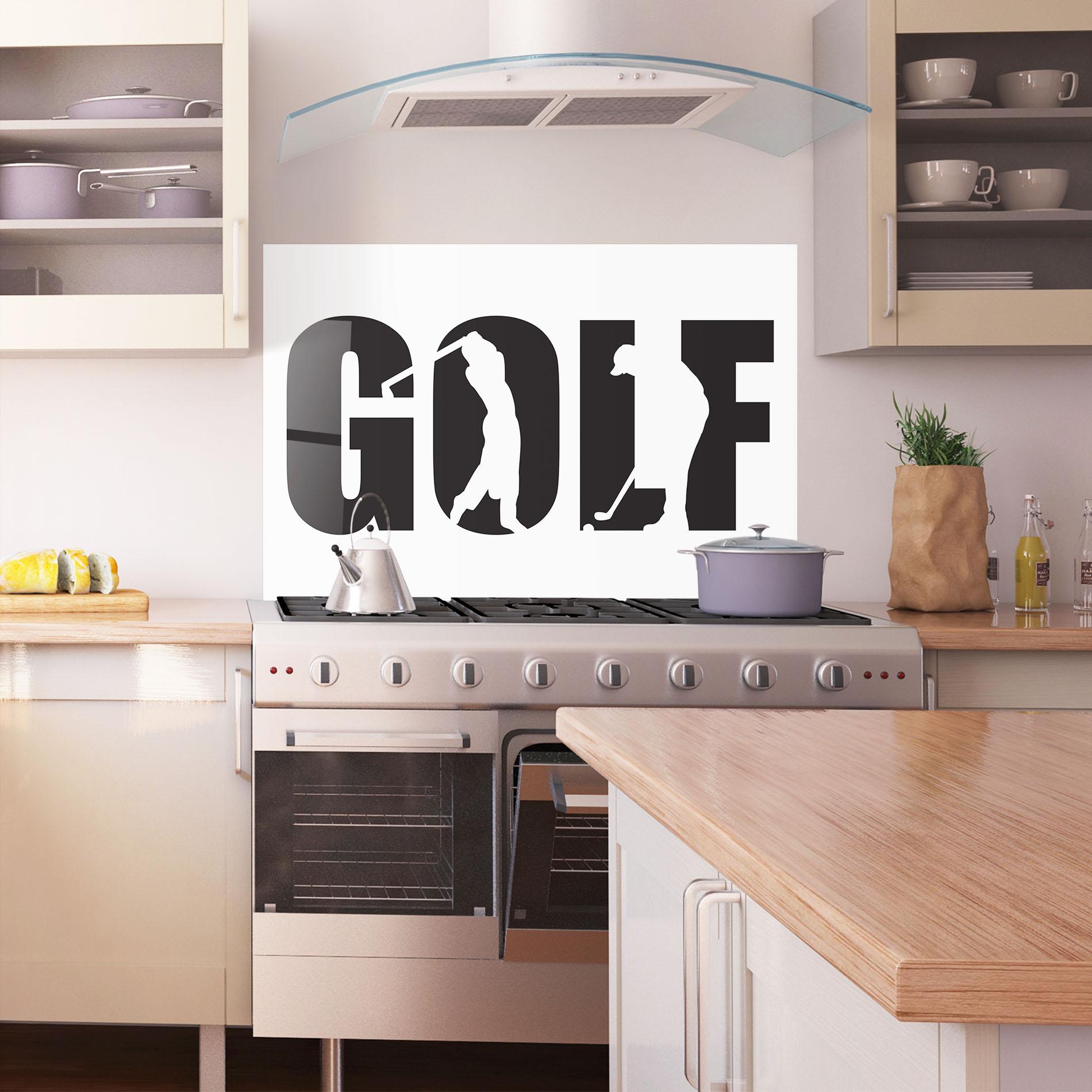 Küchenrückwand Glas Golf Text Art mockup 1