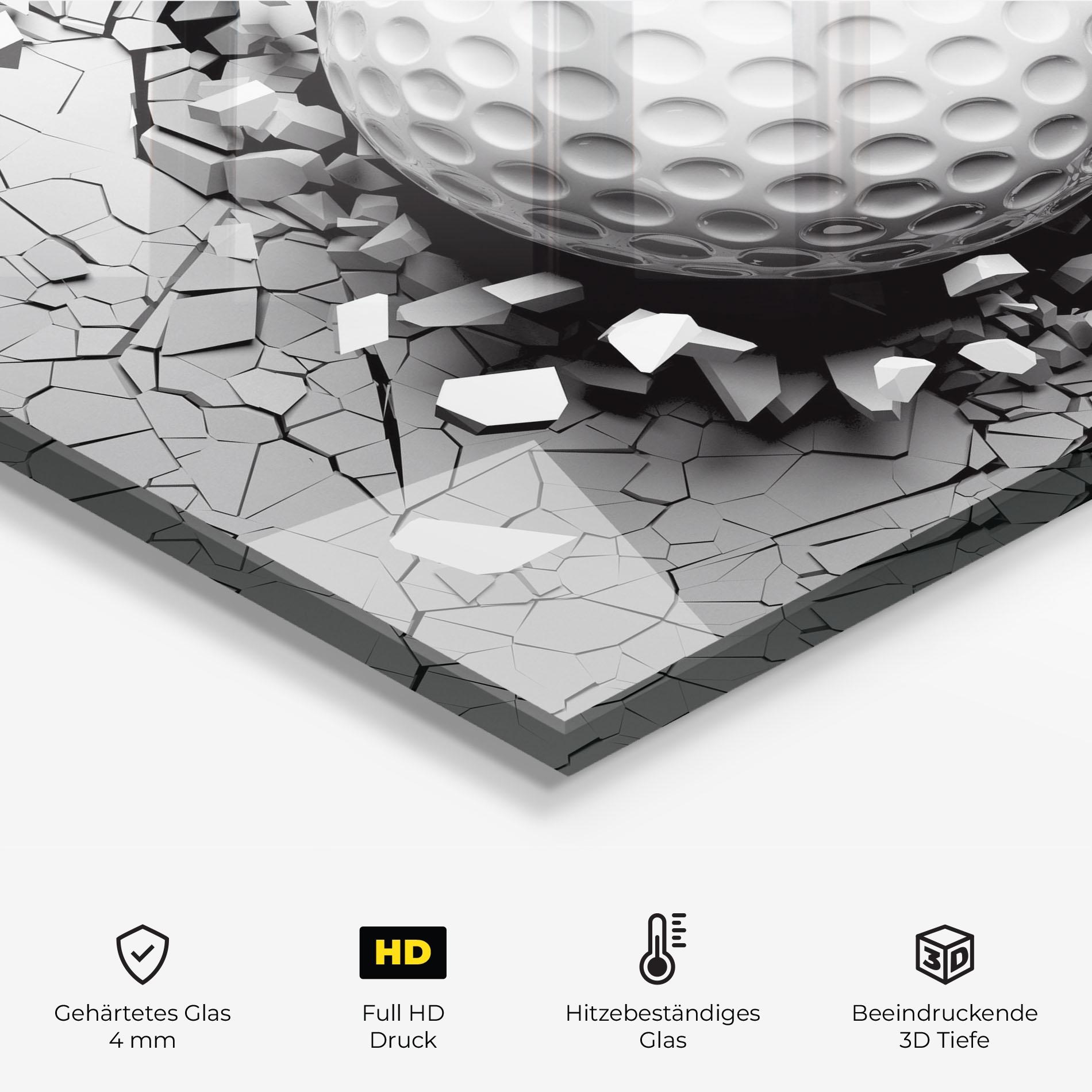 Küchenrückwand Glas Golf Ball Breaking Wall mockup 2