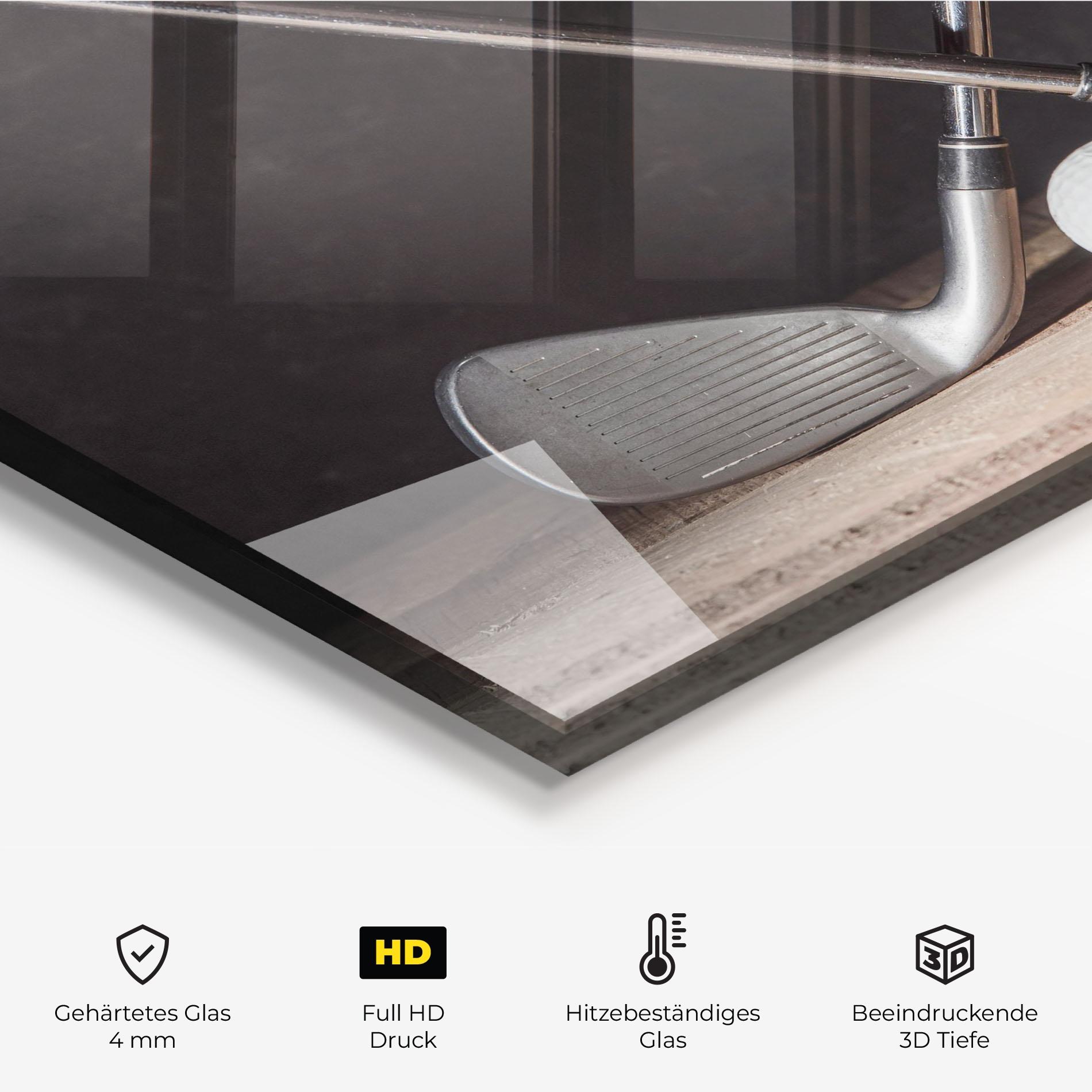 Küchenrückwand Glas Golf Club Ball mockup 2