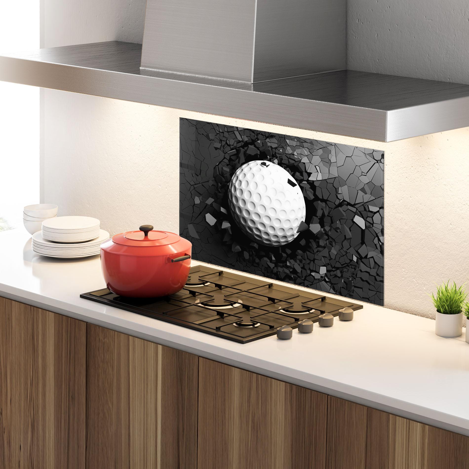 Küchenrückwand Glas Black Wall Golf Ball mockup 4