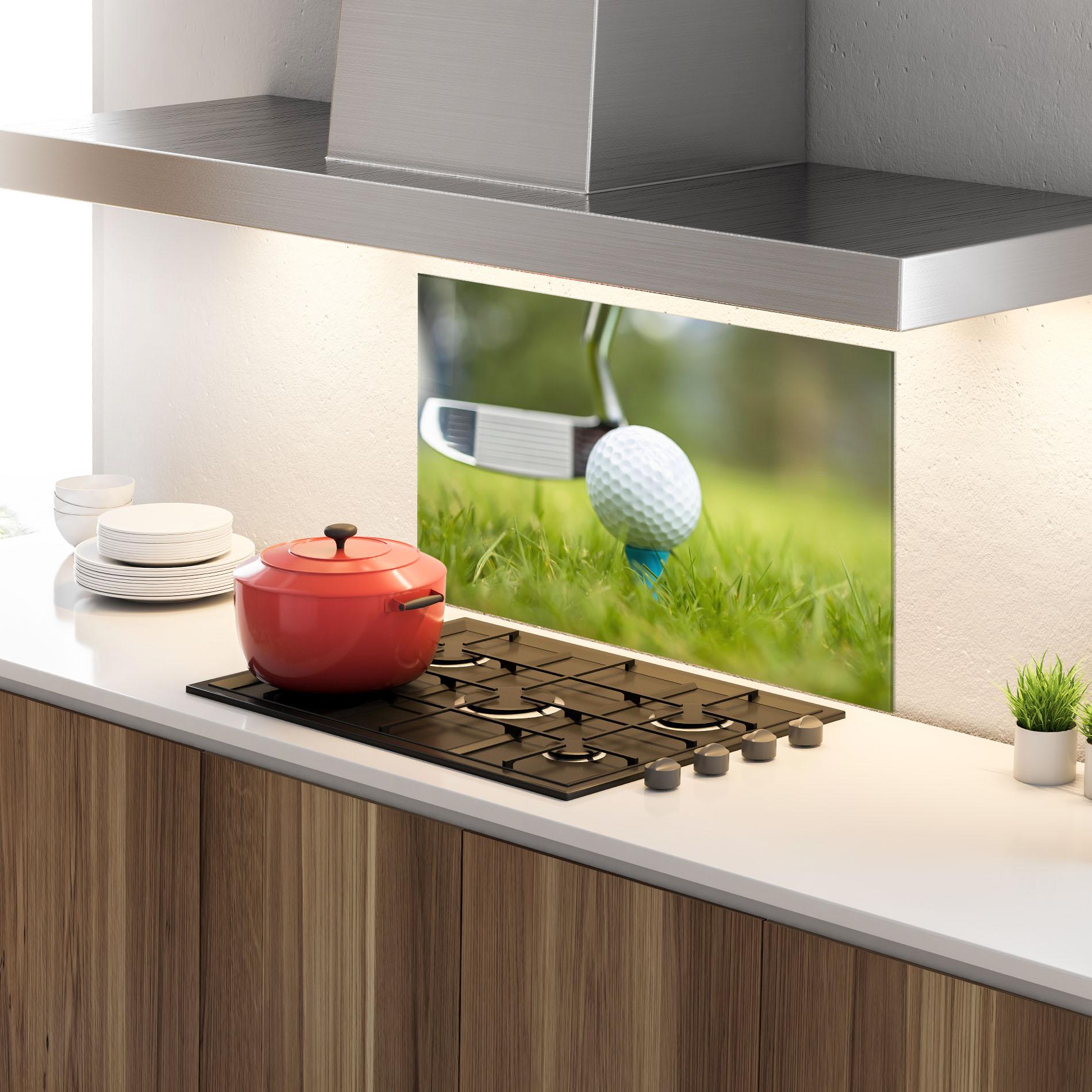 Küchenrückwand Glas Golf Ball Tee mockup 4