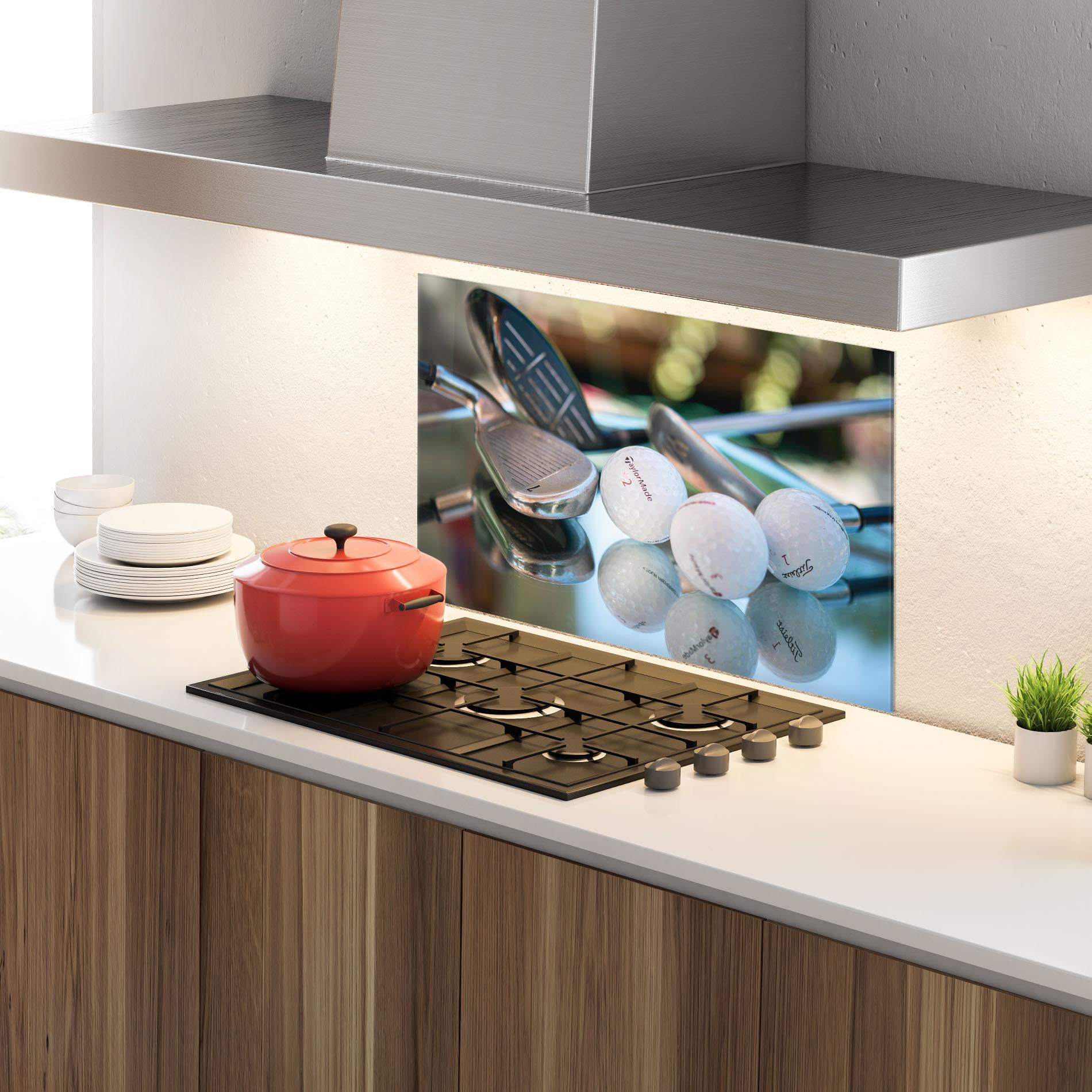 Küchenrückwand Glas Golf Balls Set mockup 4