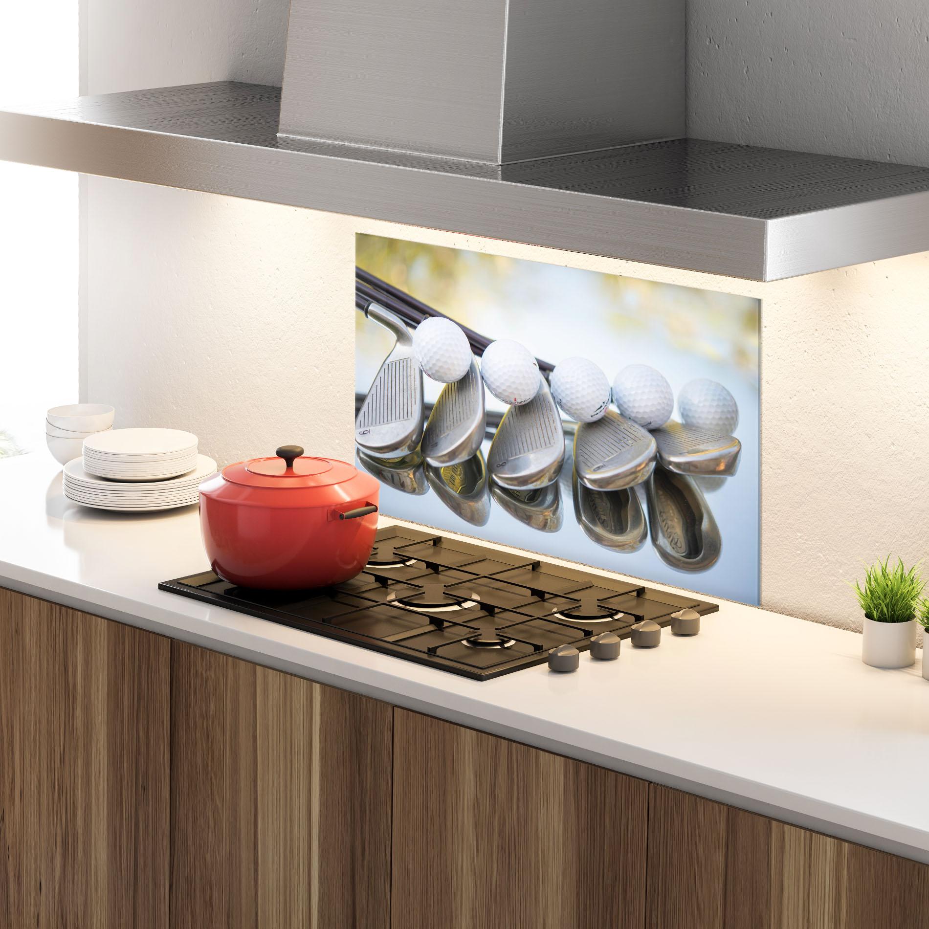 Küchenrückwand Glas Golf Set mockup 4