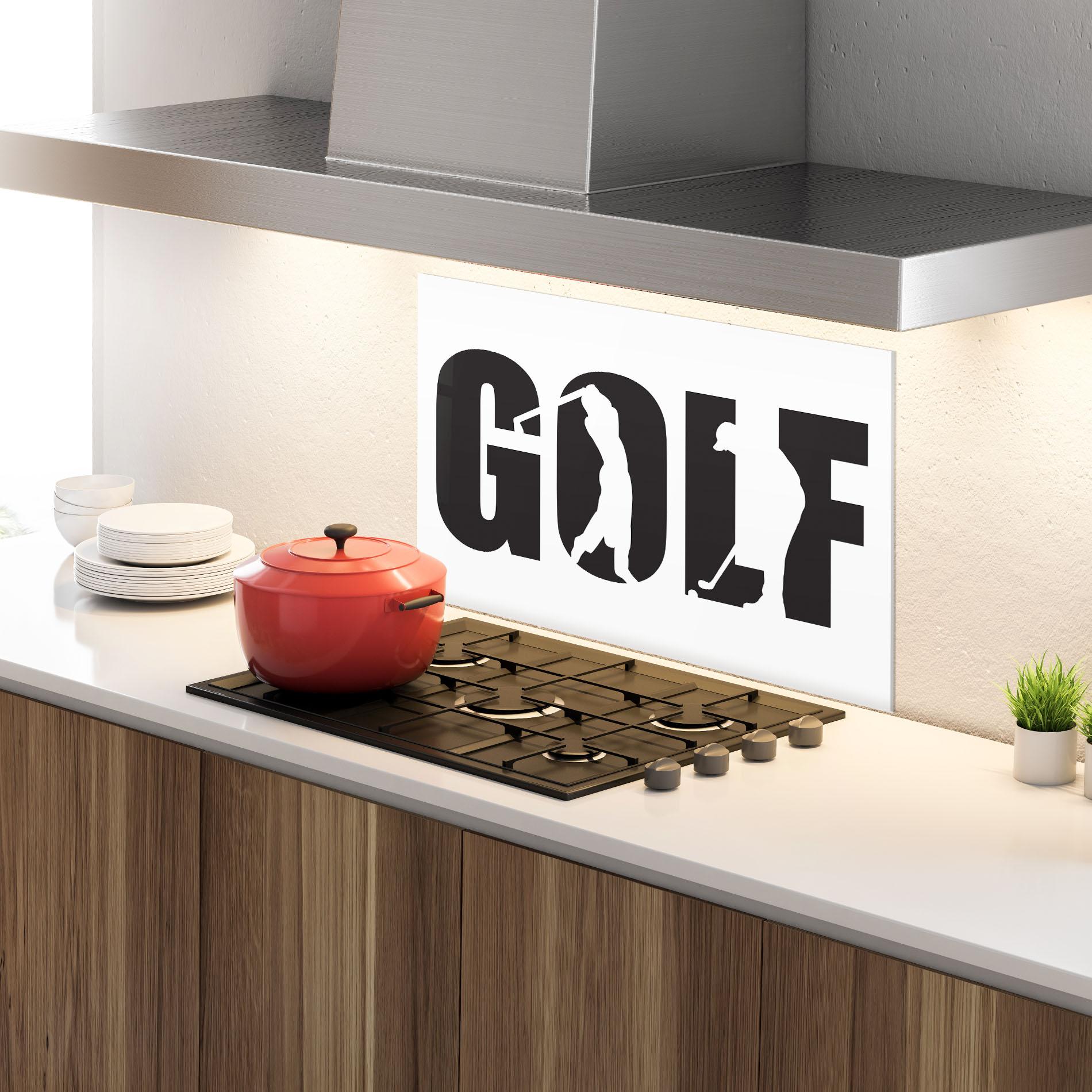 Küchenrückwand Glas Golf Text Art mockup 4