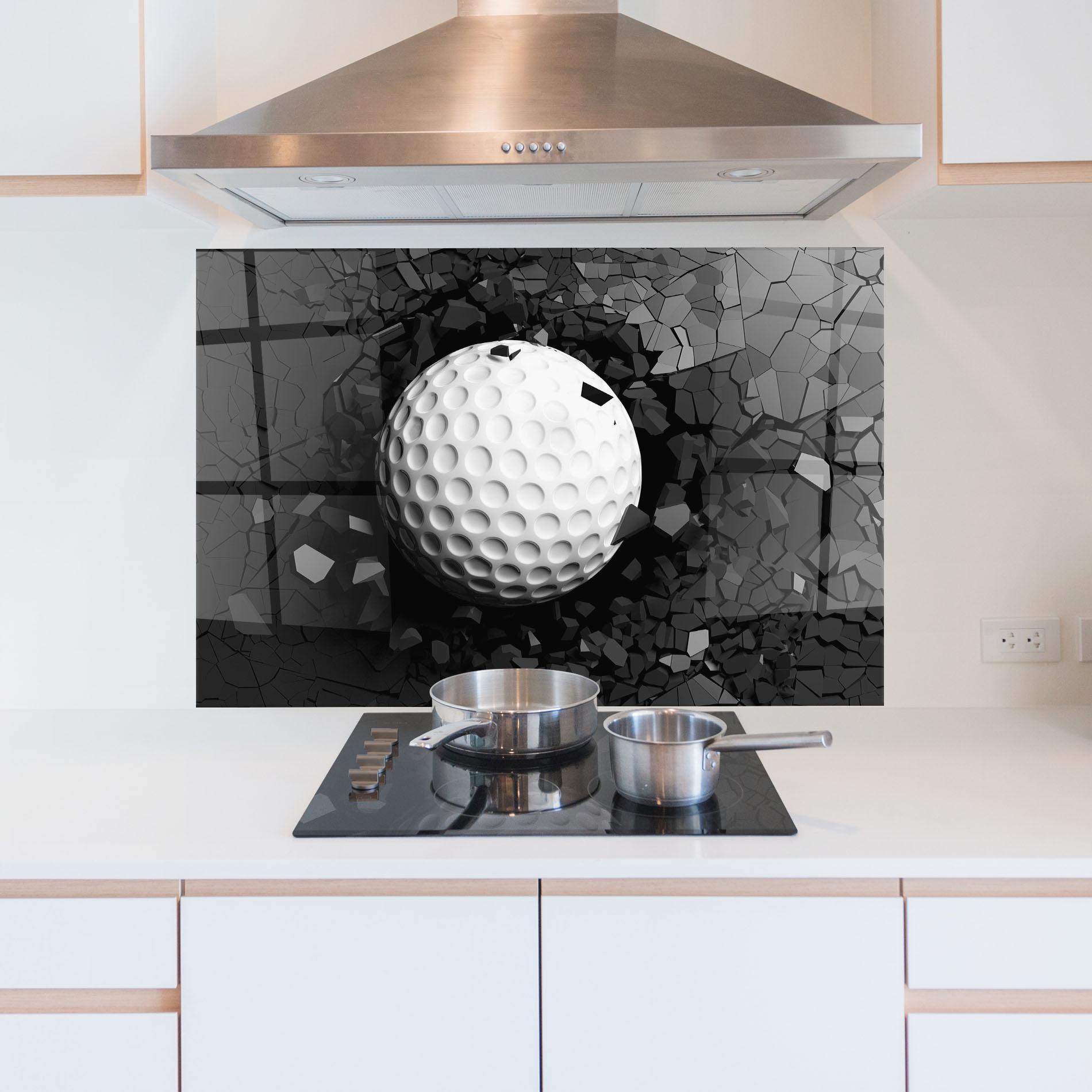 Küchenrückwand Glas Black Wall Golf Ball mockup 5