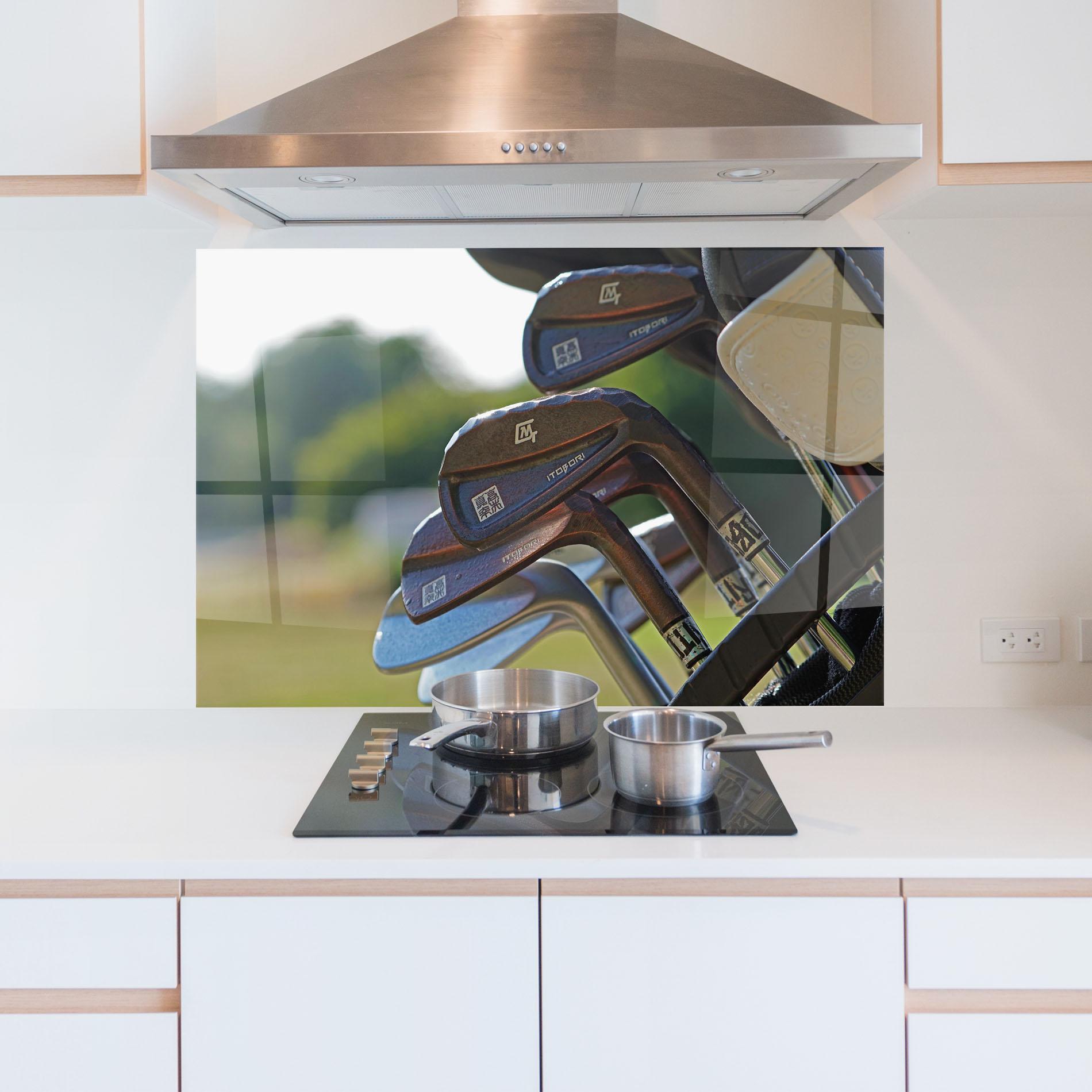 Küchenrückwand Glas Brown Golf Club mockup 5