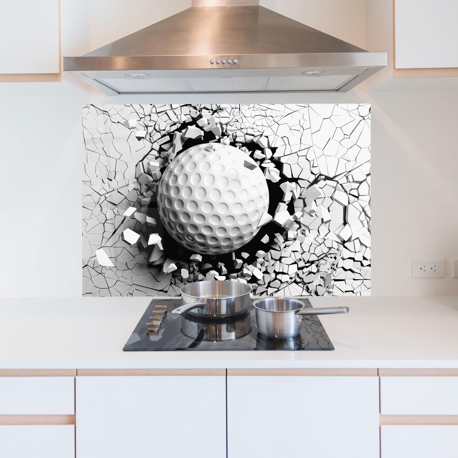 Küchenrückwand Glas Golf Ball Breaking Wall mockup 5