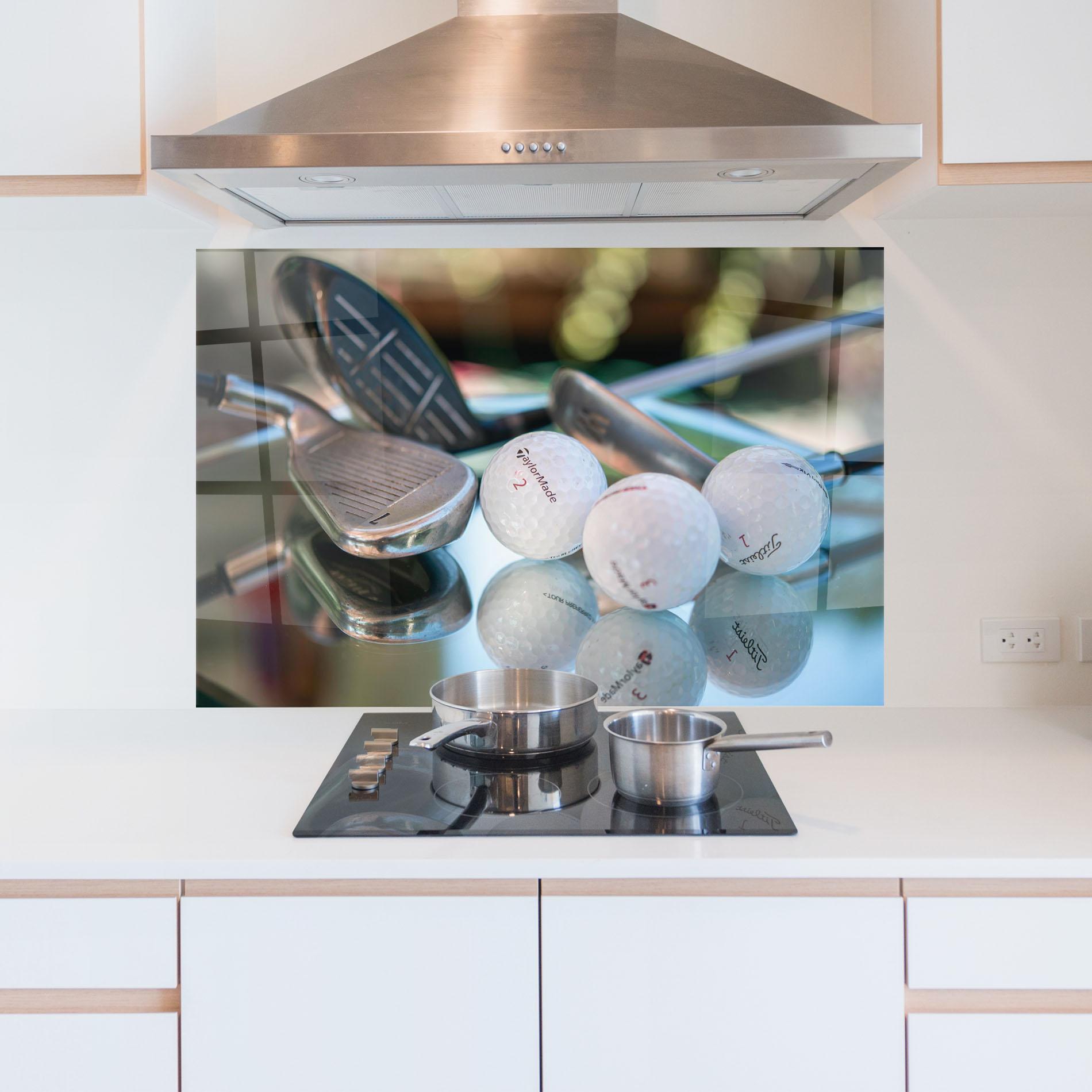 Küchenrückwand Glas Golf Balls Set mockup 5