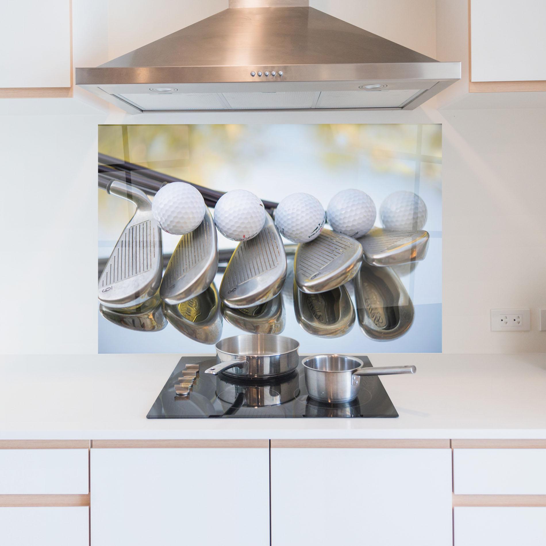 Küchenrückwand Glas Golf Set mockup 5