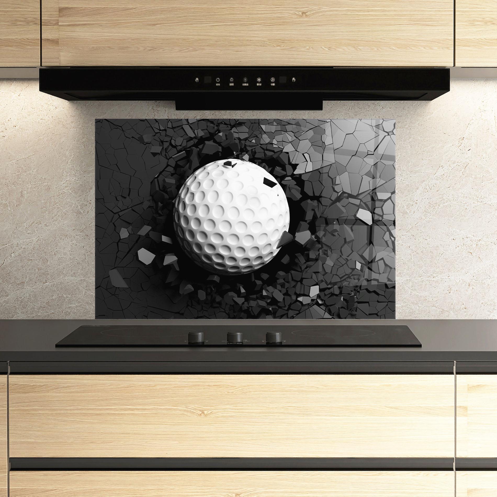 Küchenrückwand Glas Black Wall Golf Ball mockup 3