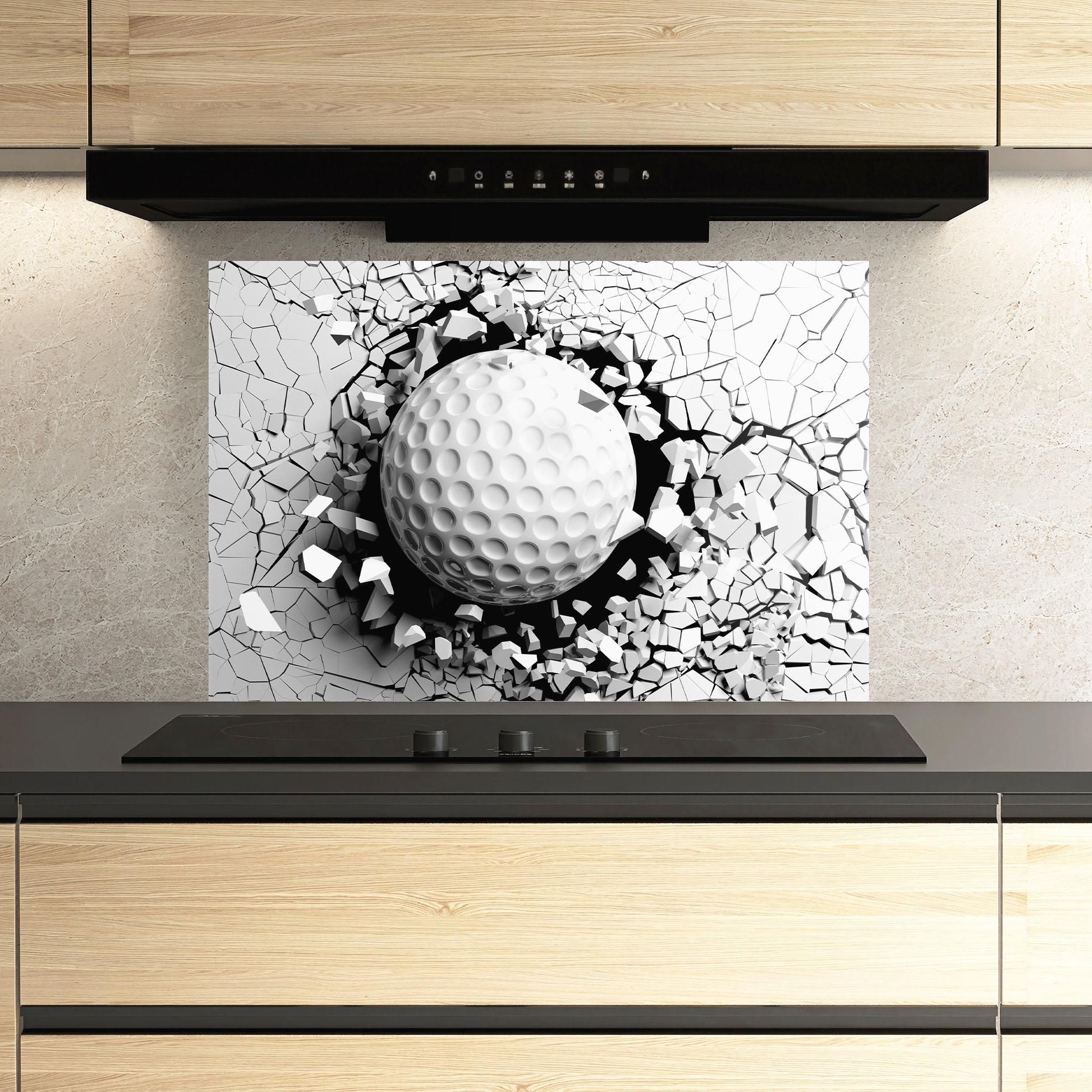 Küchenrückwand Glas Golf Ball Breaking Wall mockup 3