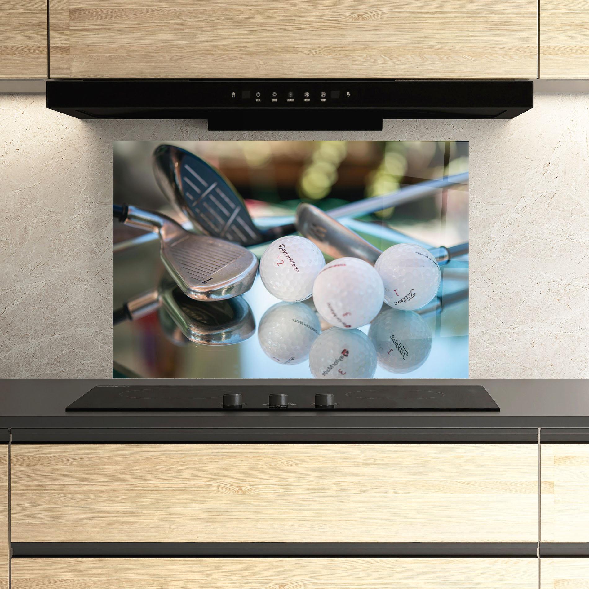 Küchenrückwand Glas Golf Balls Set mockup 3