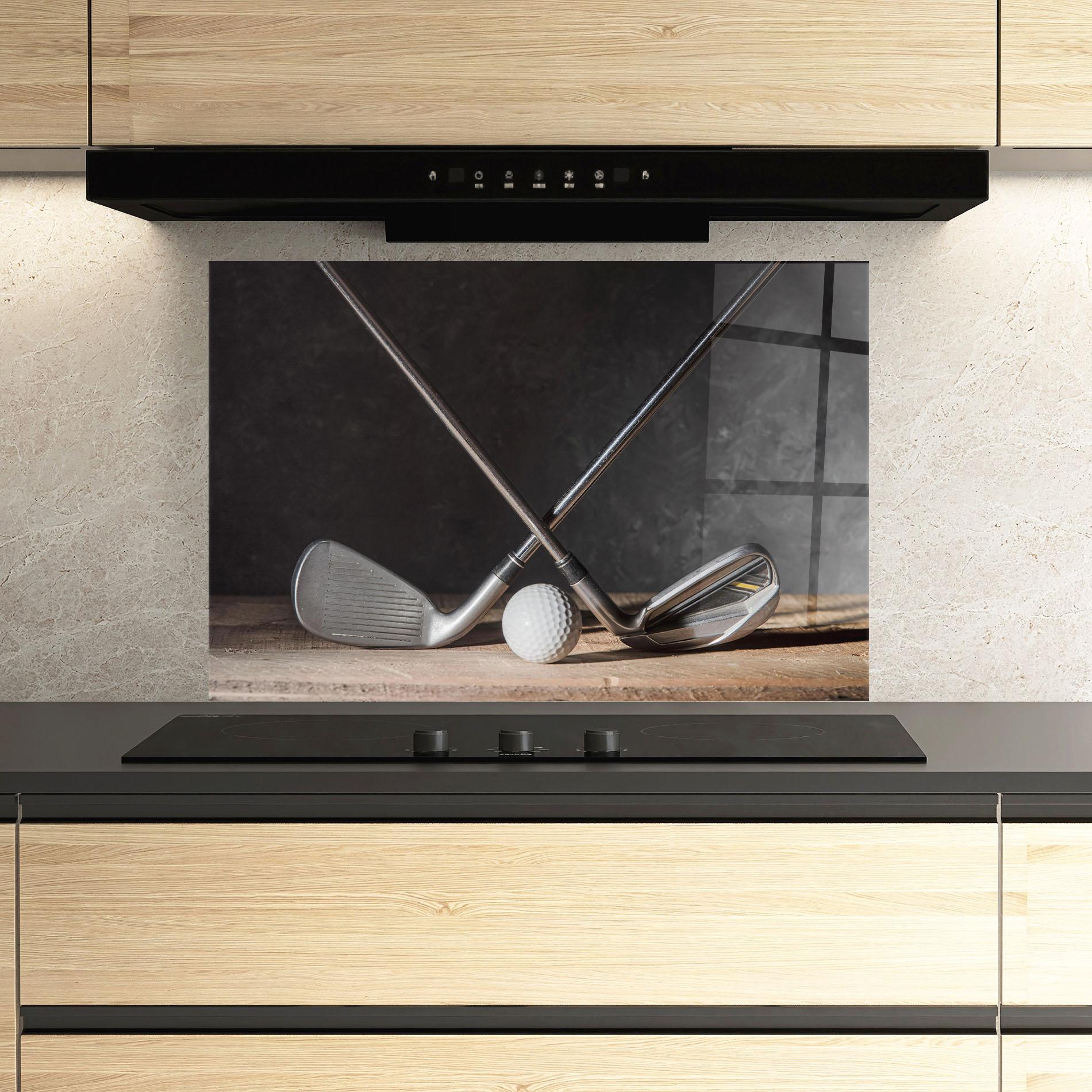 Küchenrückwand Glas Golf Club Ball mockup 3