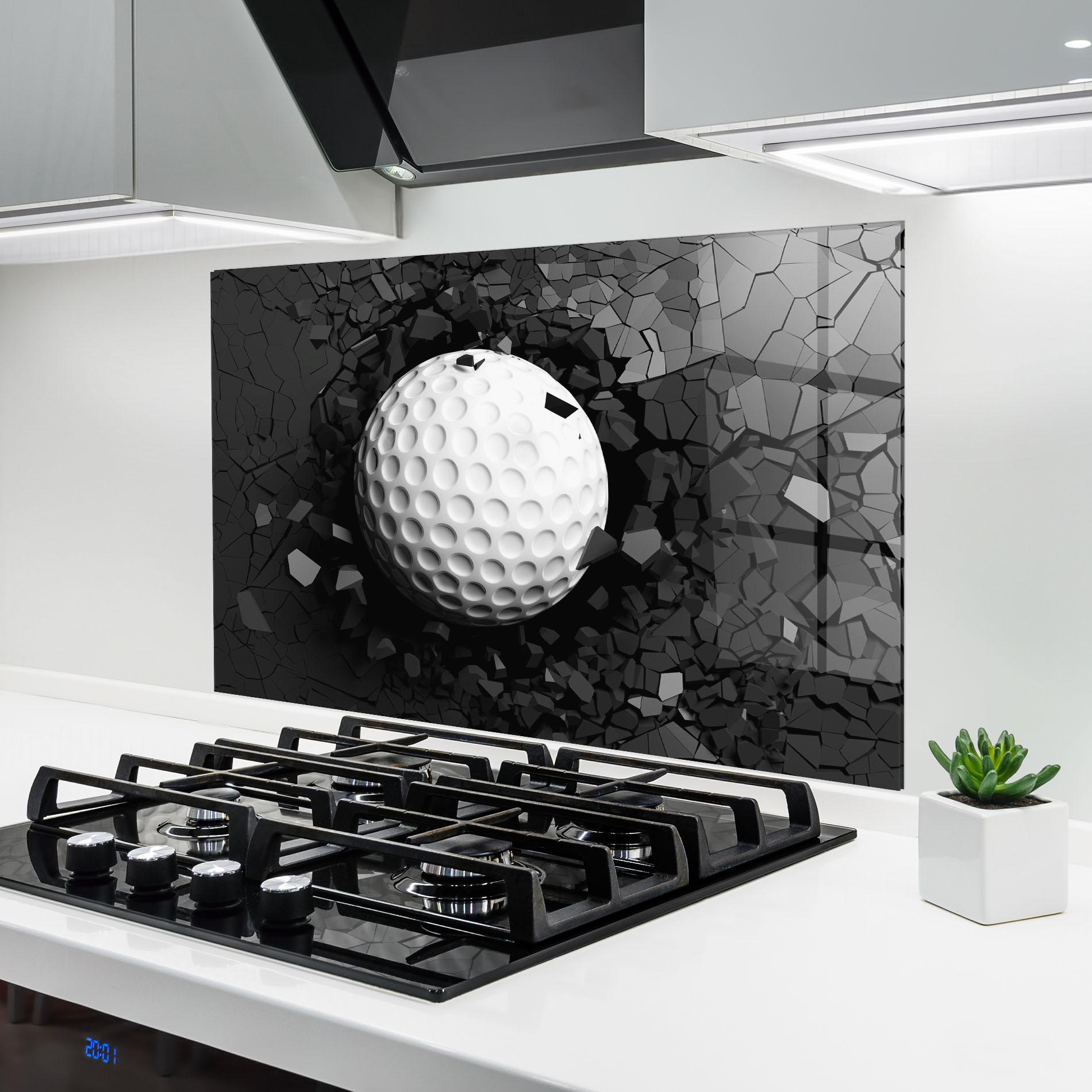 Küchenrückwand Glas Black Wall Golf Ball mockup 6