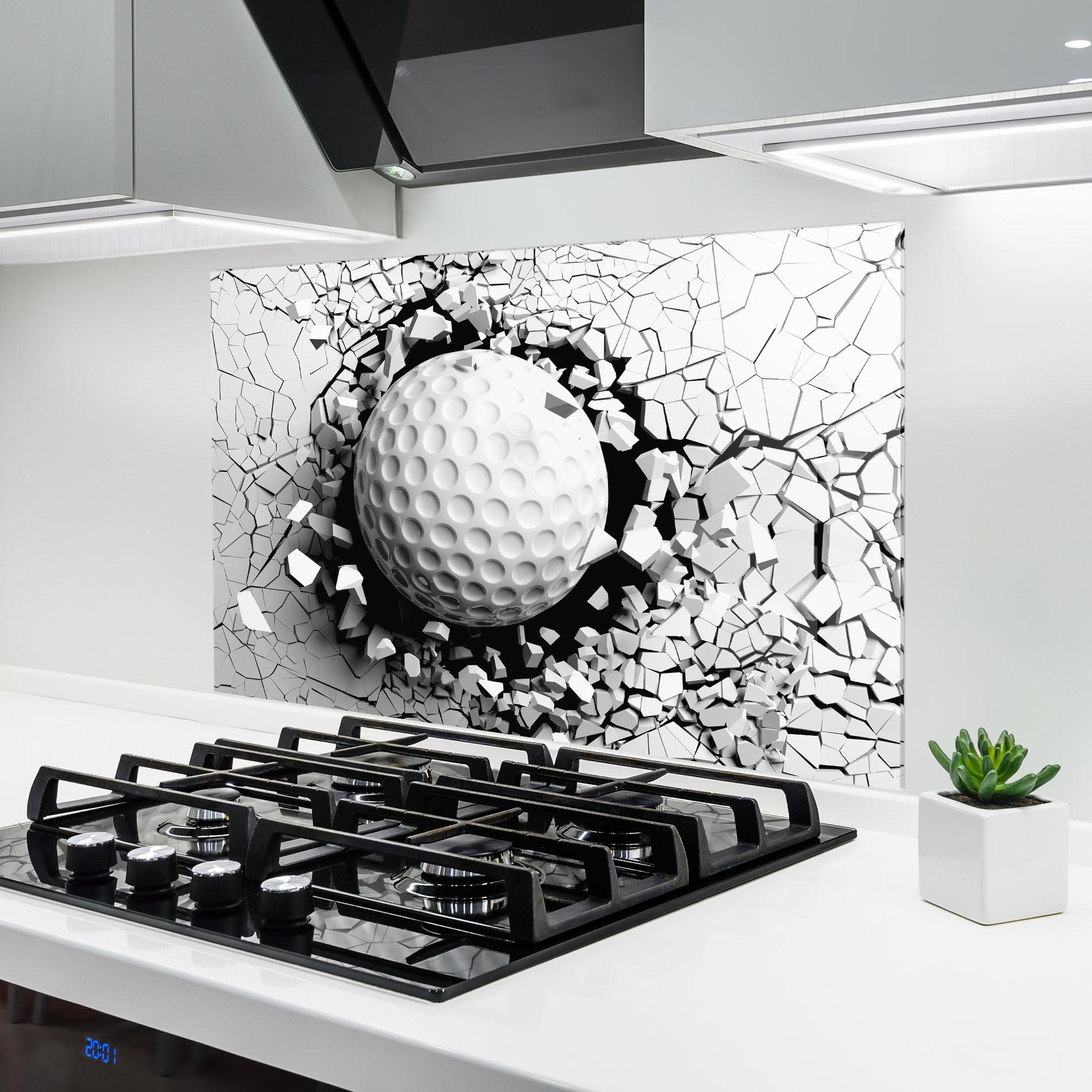 Küchenrückwand Glas Golf Ball Breaking Wall mockup 6