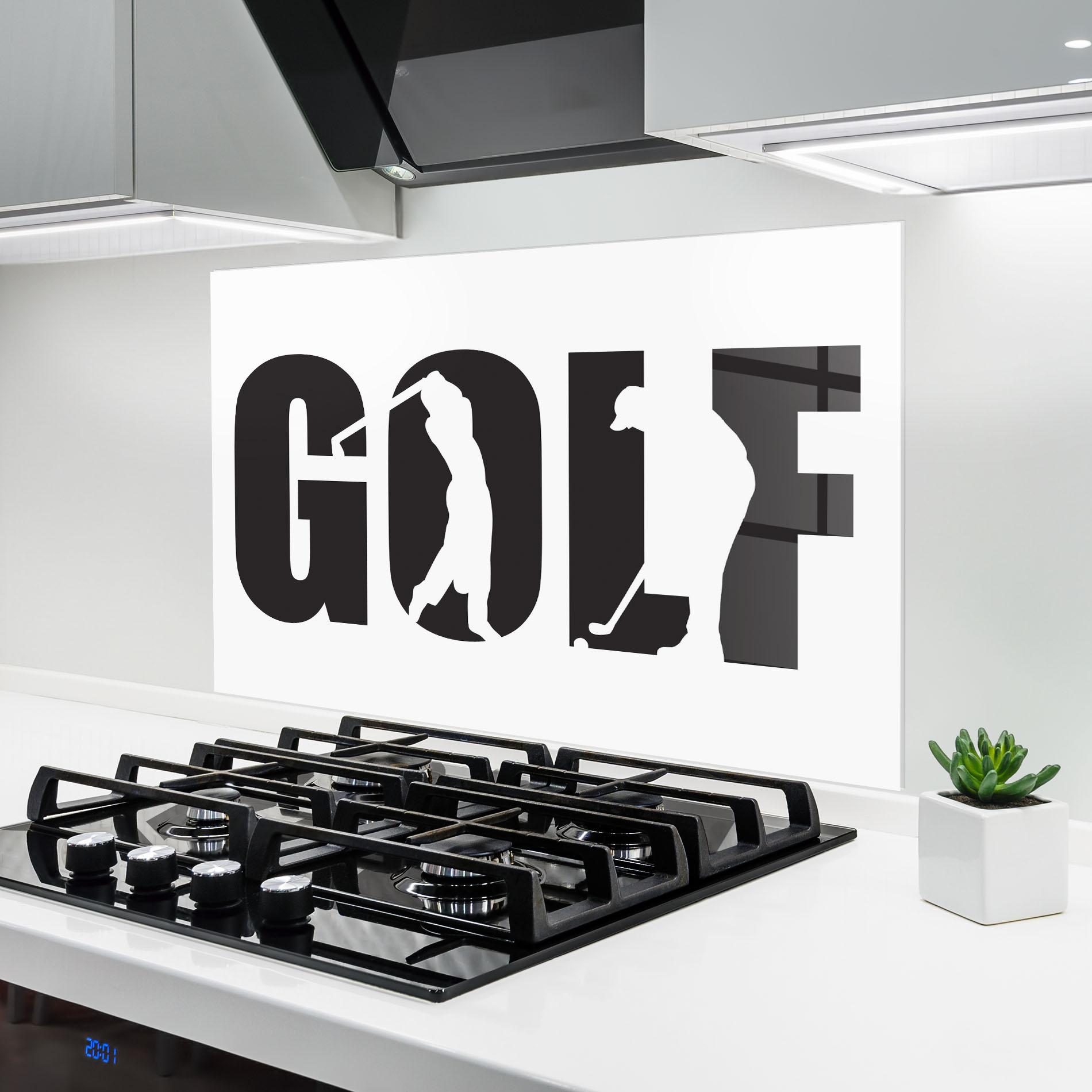 Küchenrückwand Glas Golf Text Art mockup 6