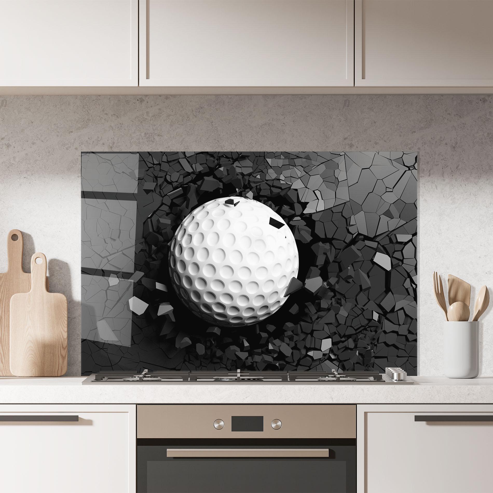 Küchenrückwand Glas Black Wall Golf Ball mockup 7