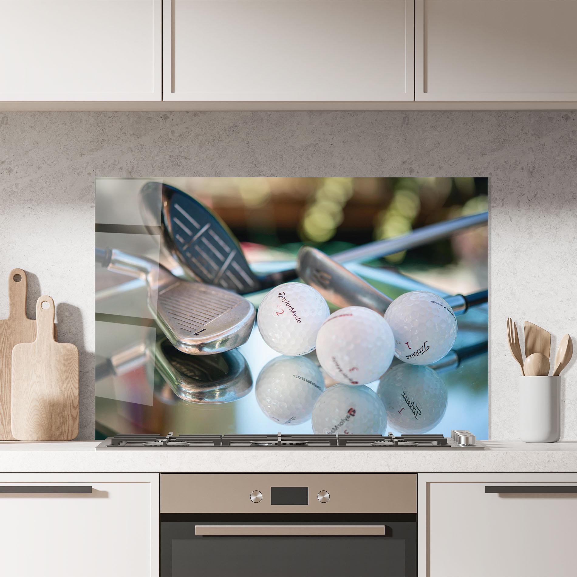 Küchenrückwand Glas Golf Balls Set mockup 7