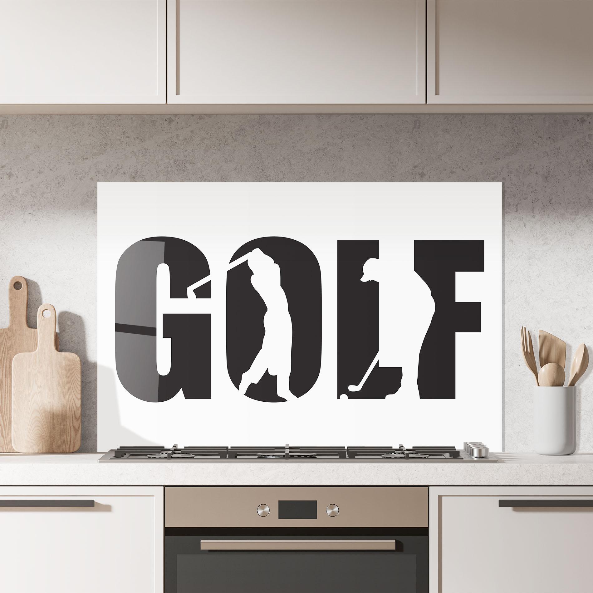 Küchenrückwand Glas Golf Text Art mockup 7