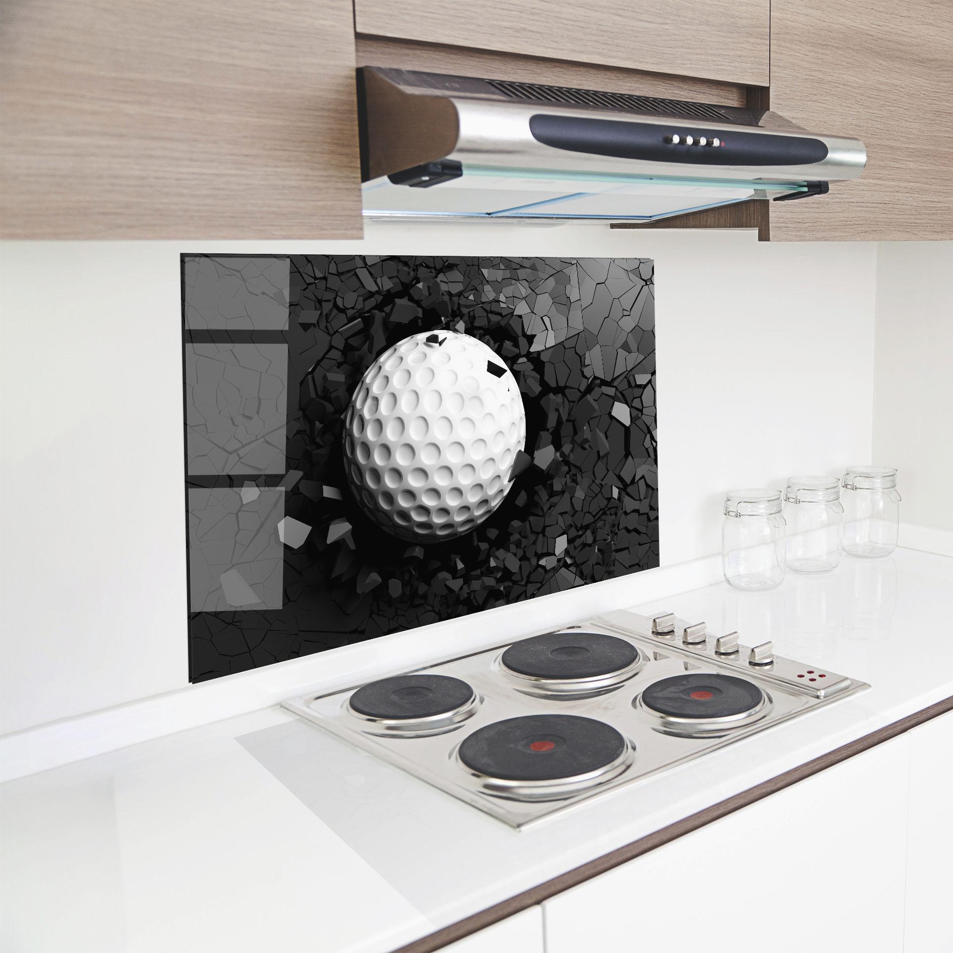 Küchenrückwand Glas Black Wall Golf Ball mockup 8