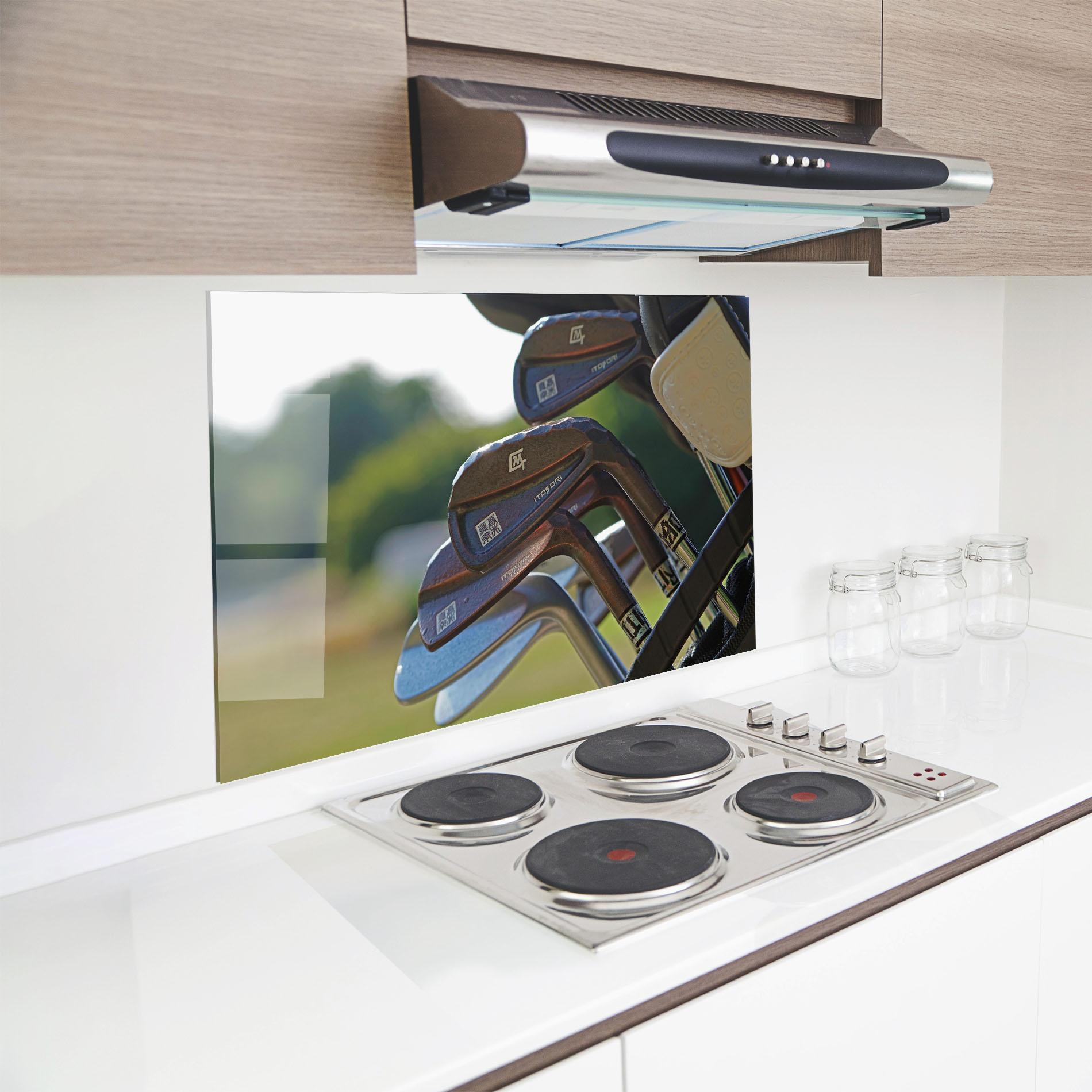 Küchenrückwand Glas Brown Golf Club mockup 8